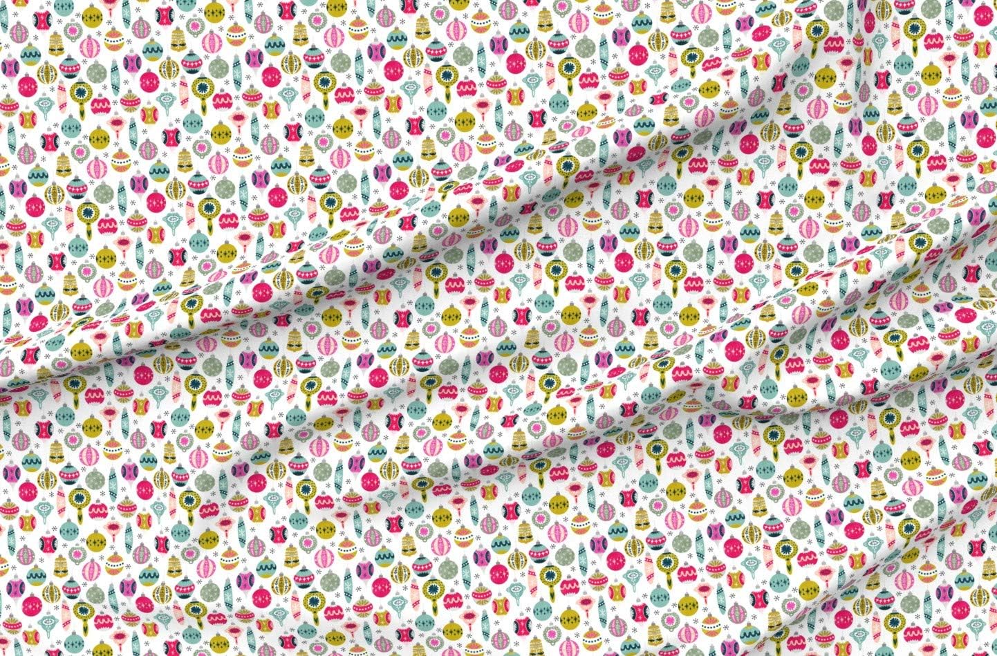 Spoonflower Fabric - Small Vintage Christmas Ornaments Retro Xmas Holiday Ornament Printed on Minky Fabric by The Yard - Sewing Baby Blankets Quilt Backing Plush