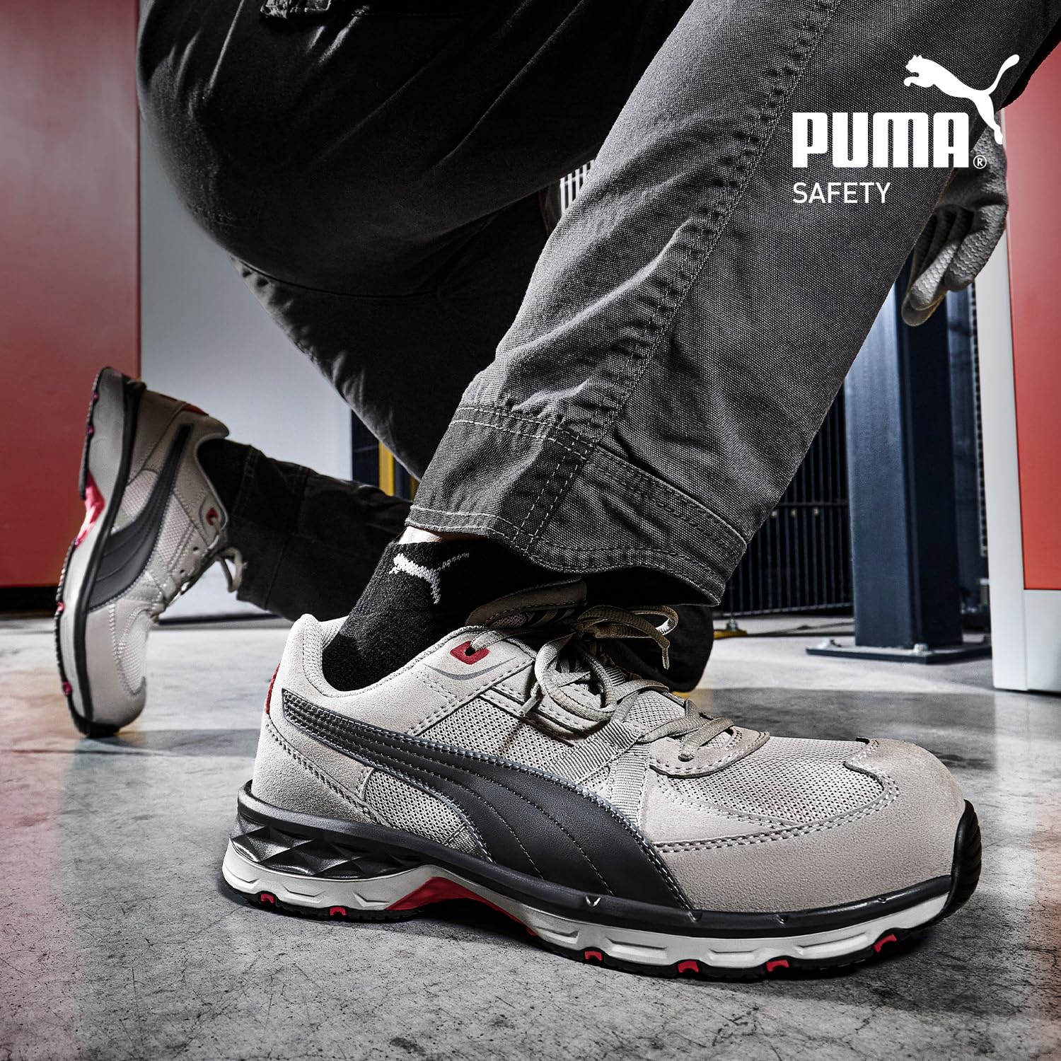 PUMA Safety VANTI Grey Low S1PS ESD FO HRO SR Zapatos de seguridad para hombre, transpirables, antideslizantes, sin metal, tapa de fibra de vidrio, zapatos de trabajo