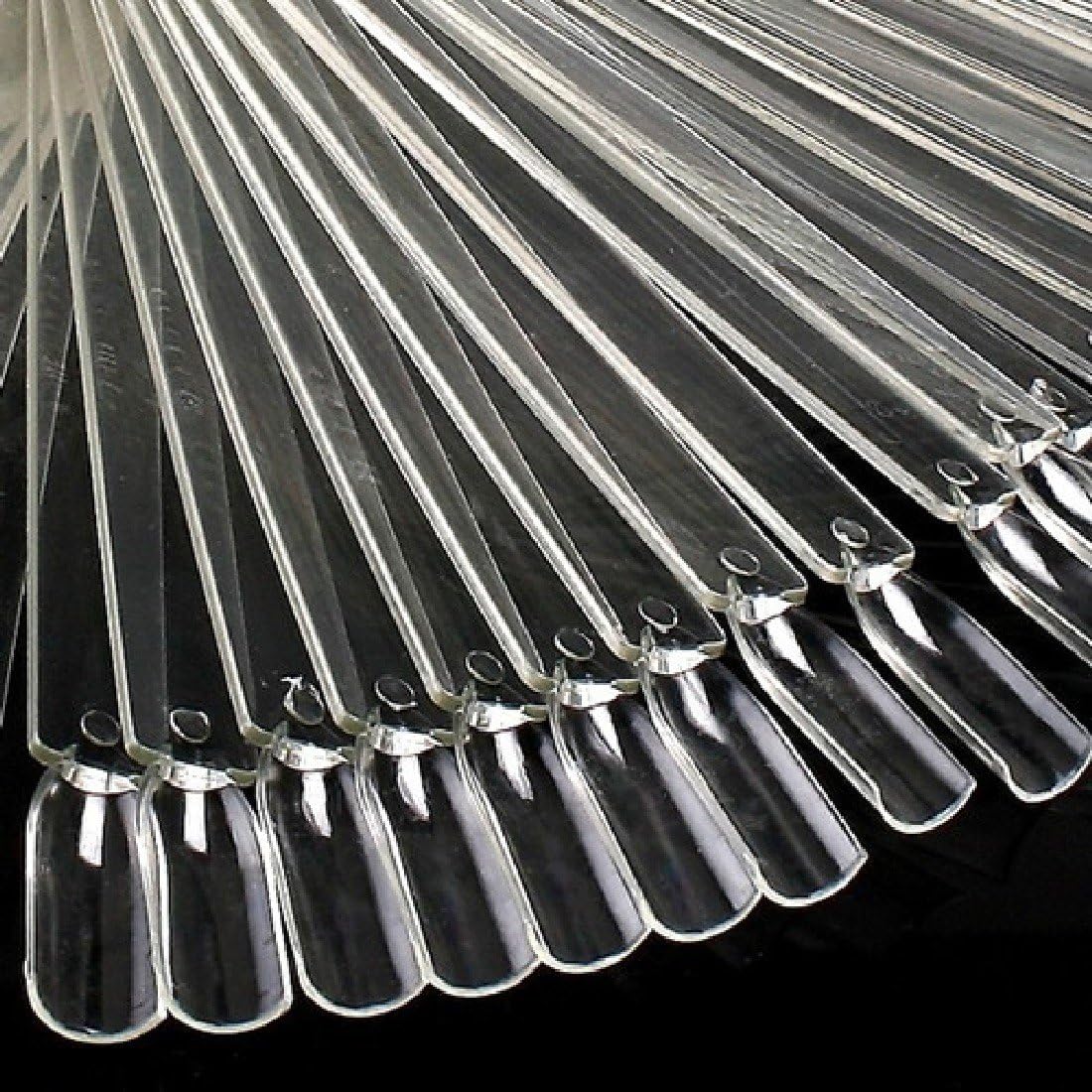Joylive 50 Pcs Clear Fan-shaped False Fake Nail Art Tips Sticks Polish Gel Salon Display Chart Practice Tool