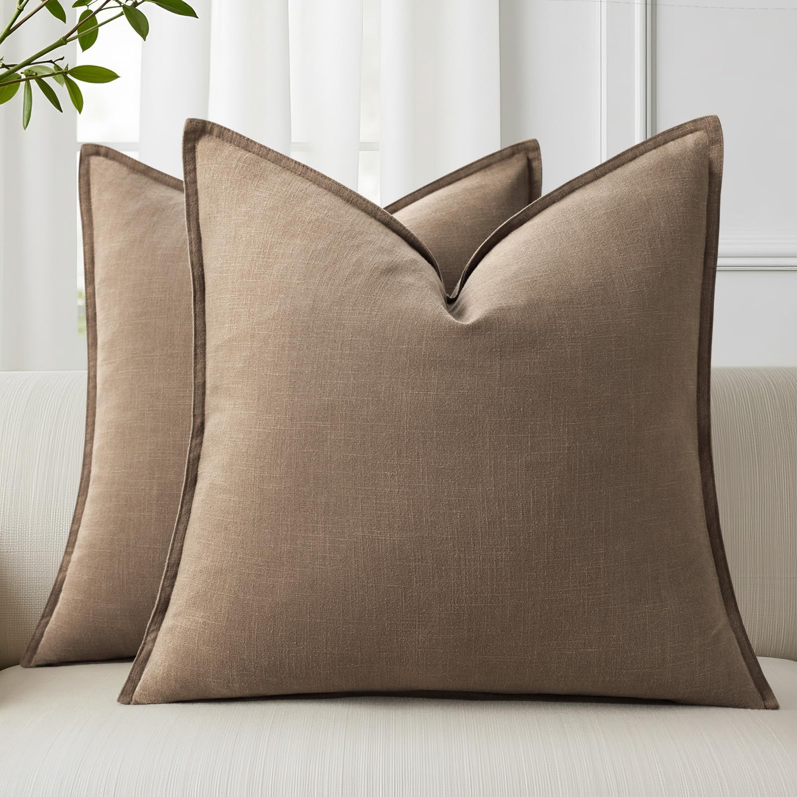 decorUhome Fall Light Brown Linen Throw Pillow Covers 24x24 Set of 2