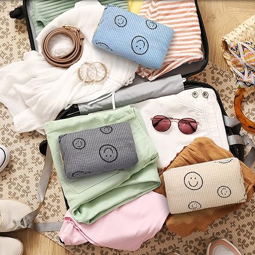 Miniatura 10 de Photect 3 bolsas de cosméticos de pana con cara sonriente estética, bolsa de maquillaje de pana, bolsa estética de viaje, bolsas de sonrisa para