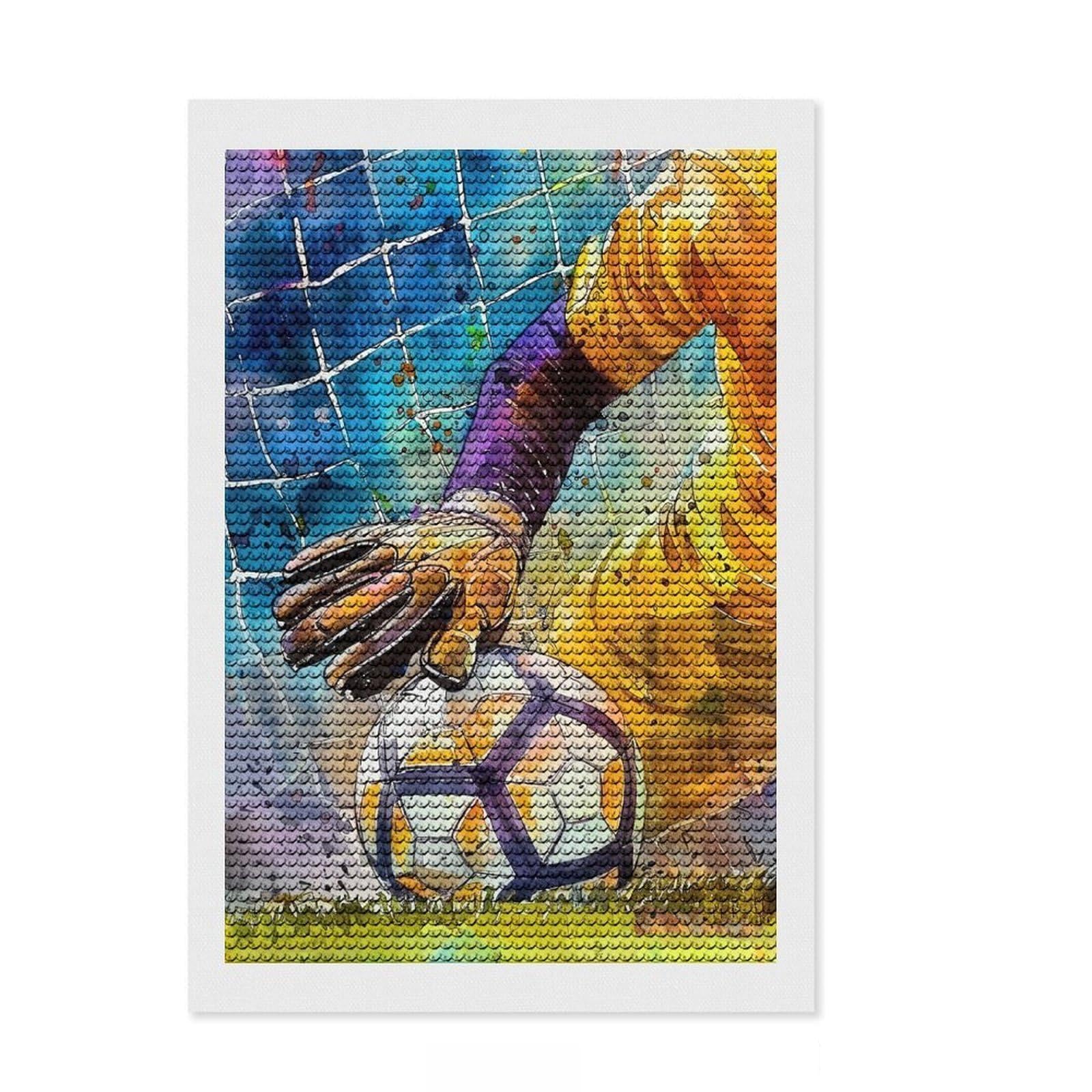 Junmoney Soccer Goalkeeper Save 5D Diamond Painting Kit 8"x12", Round Gems, Living Room Decor, Decorative Artwork, Vintage Style Decor