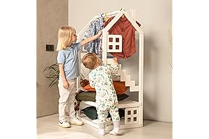 BUSYWOOD Montessori Clothes Organizer for Kids - Wood Clothing Rack