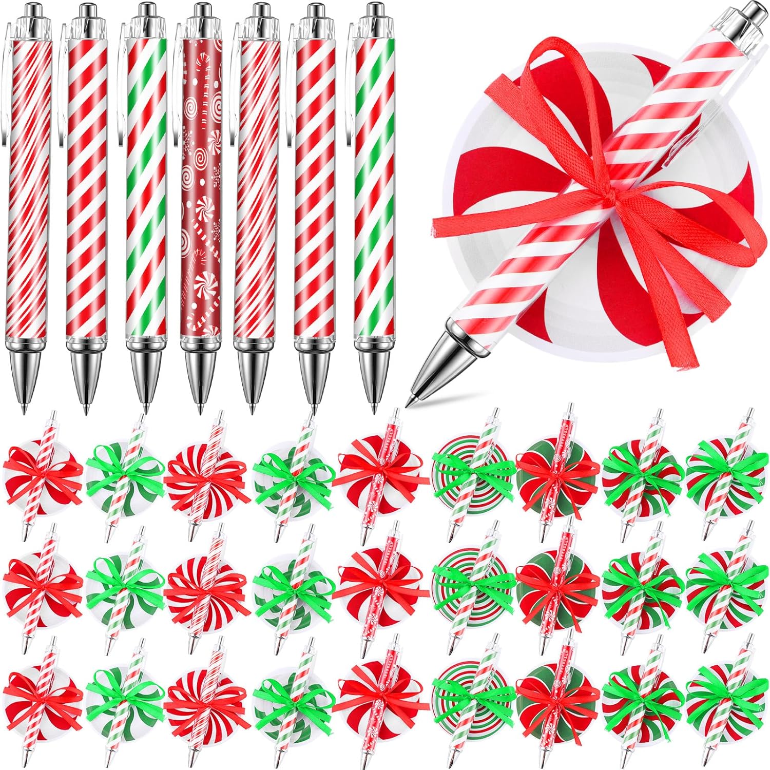 Tenceur 72 Pcs Winter Snowflake Pens Bulk Ribbons Set Candy Cane Gingerbread Man Snowflake Element Gel Ink Pens Xmas Shaped Notepads Christmas for Home Office Party Supplies Bulk(Stylish Style)