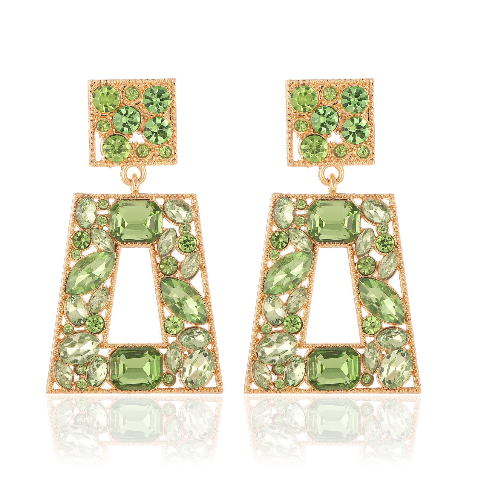 Canboer Rhinestone Rectangle Dangle Earrings Trendy Crystal Geometric Drop Statement Earrings Hypoallergenic for Women