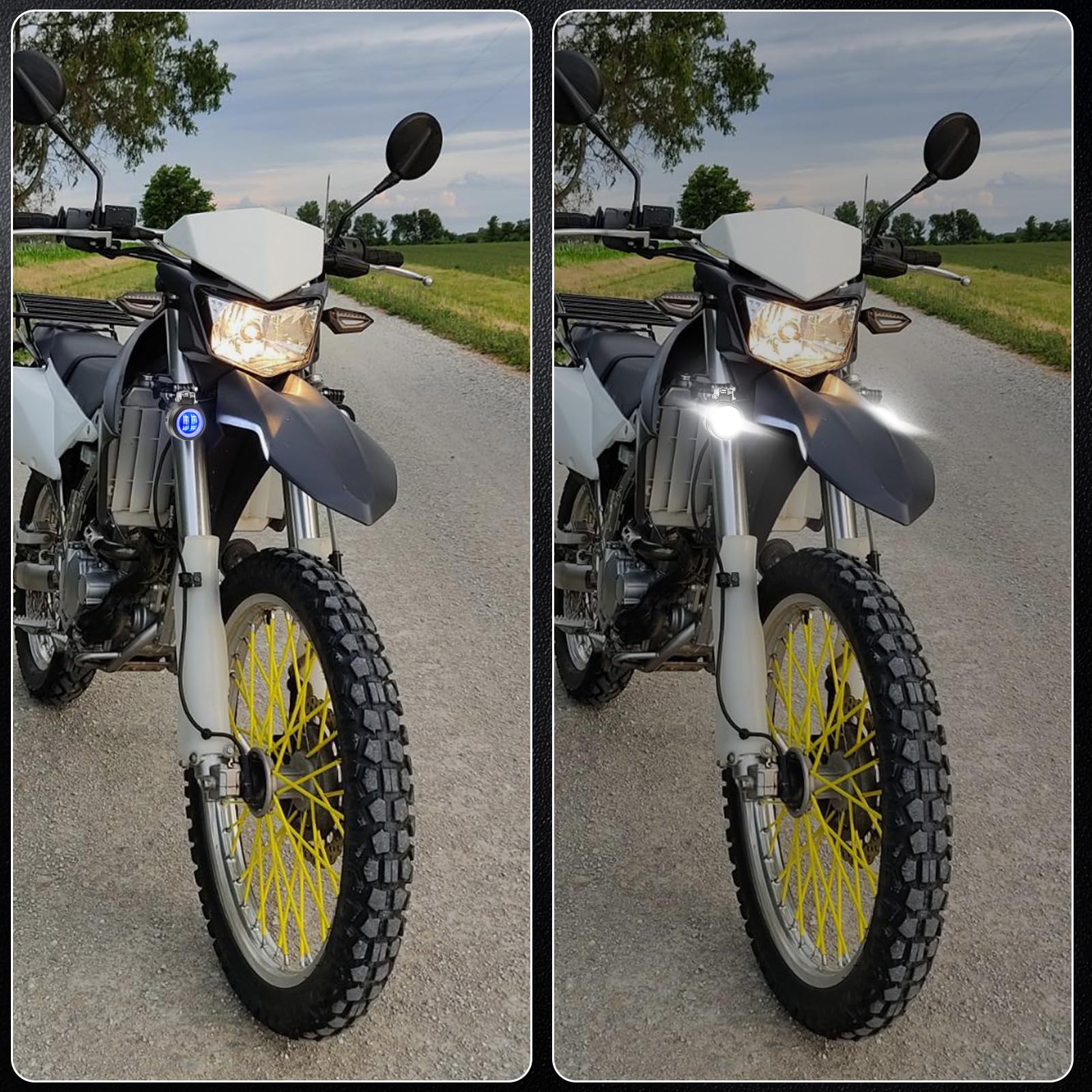 Phares de Moto LED 12V/24V Phares Antibrouillard de Moto Led Lumières Auxiliaires Feux Additionnels LED Motos DRL Ange Yeux 20W 3” (Inclure le commutateur) 2Pcs