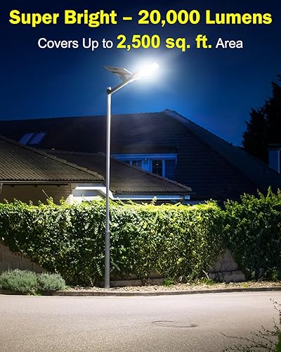 Miniatura 3 de Engrepo Farolas solares al aire libre, 20000LM luces de inundación alimentadas por energía solar con control remoto, anochecer a amanecer IP65