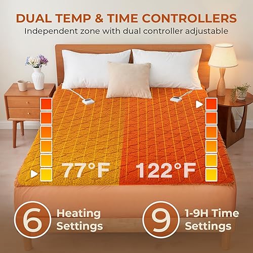Miniatura 2 de Protector de colchón eléctrico con calefacción, tamaño King, doble control, 78 x 80 pulgadas, sherpa cálido para invierno, bolsillo profundo, 6