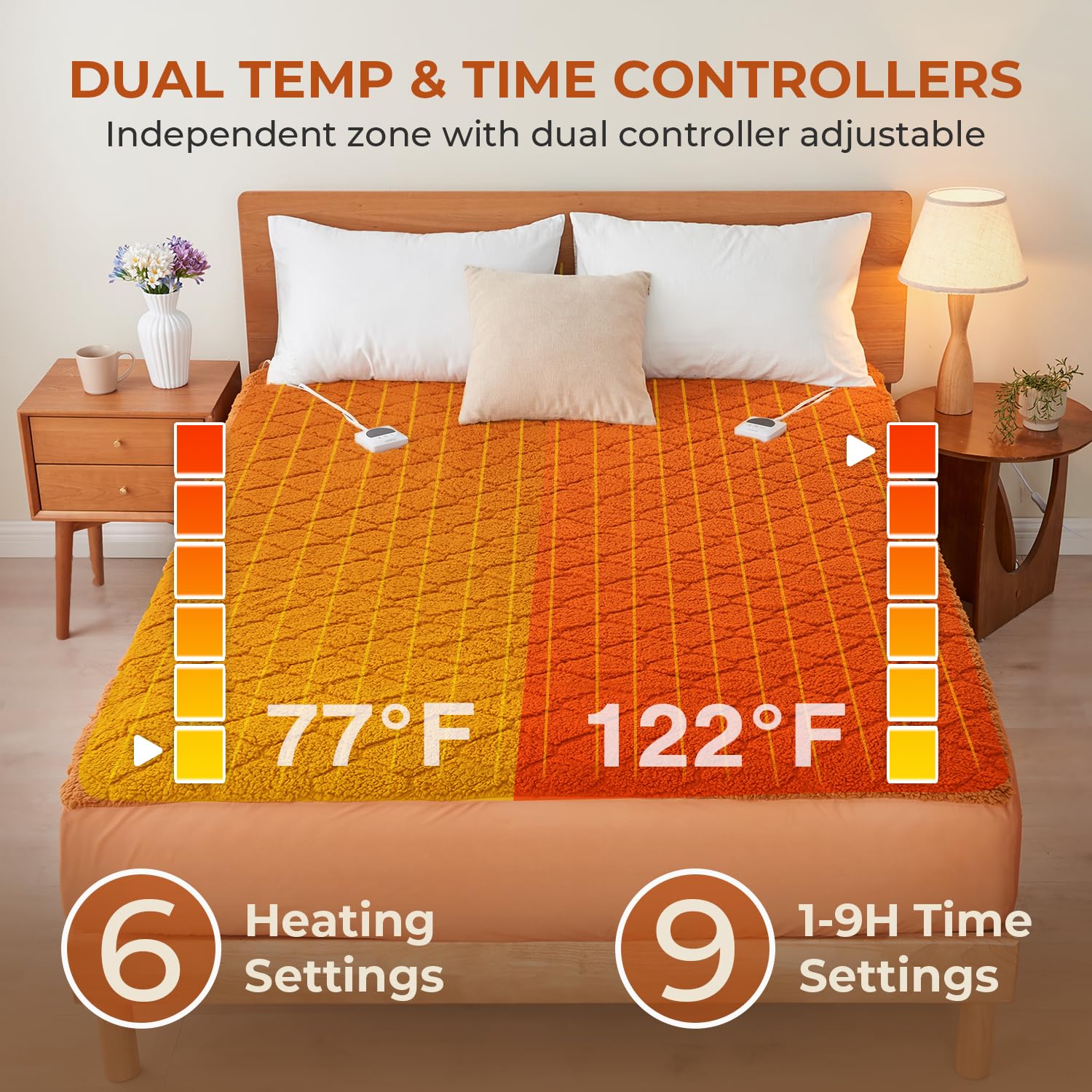 HelaSnug Electric Heated Mattress Pad King Size Heating Mattress Pad Dual Controllers 78x80IN Sherpa Warm Deep Pocket 6 Heat Settings 1-9-Hour Timer Auto-Off Machine Washable Mocha Mousse New Launch