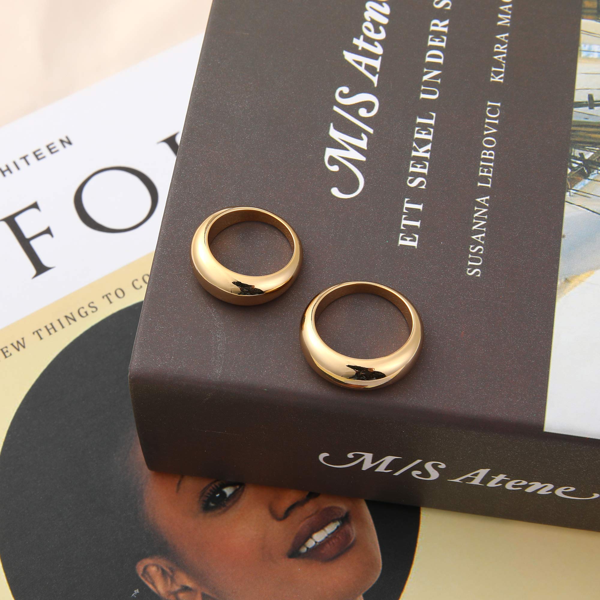 Anillo grueso de cúpula para mujer, anillo chapado en oro de 14 quilates, talla 5-8.5, latín, 9, 14k dorado, MIAZ-DOME RING-G9 6