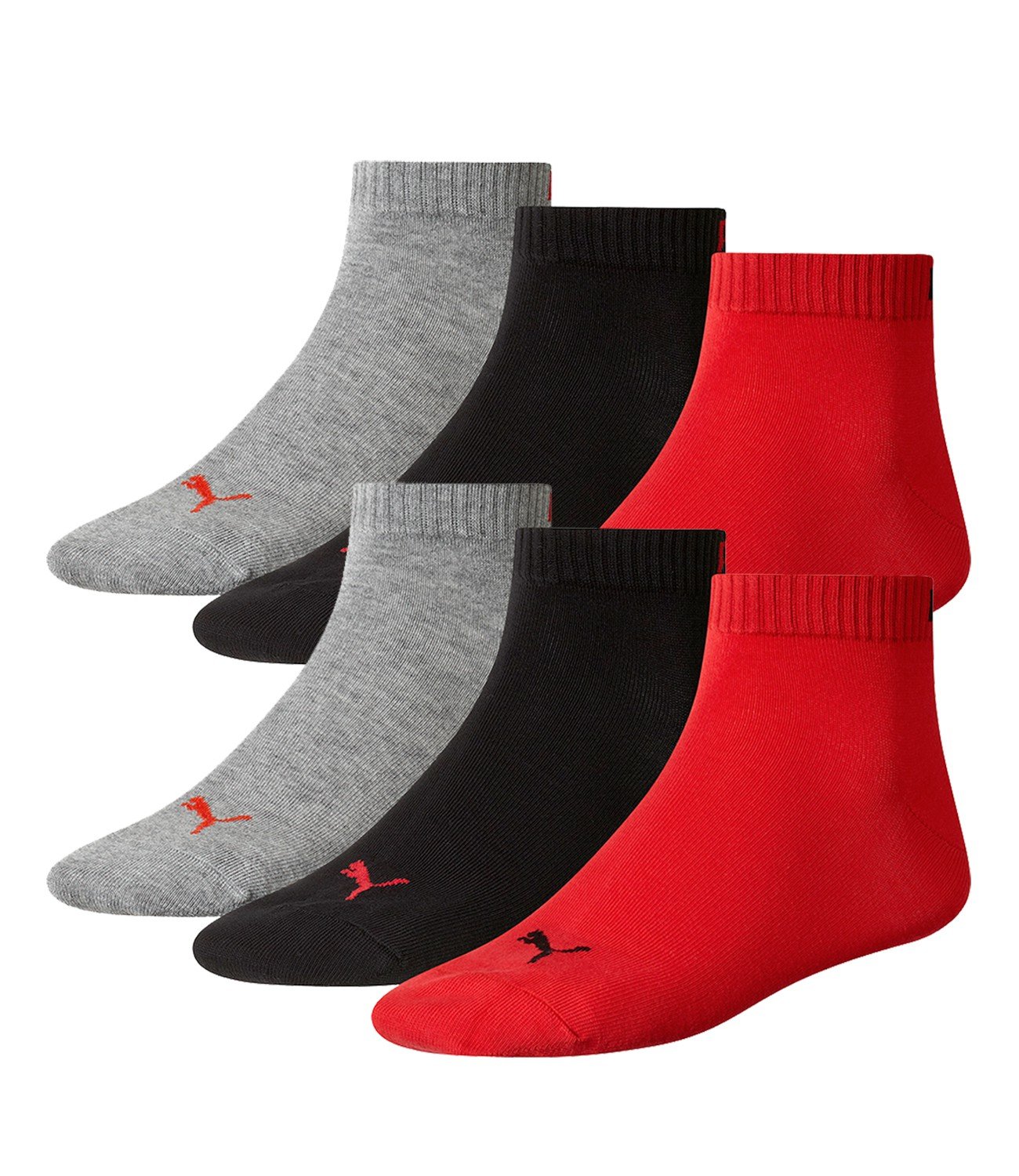 PUMA 6 Paar Unisex Quarter Socken Sneaker Gr. 35-49 für Damen Herren Füßlinge, Farbe:232 - black/red, Socken & Strümpfe:47-49