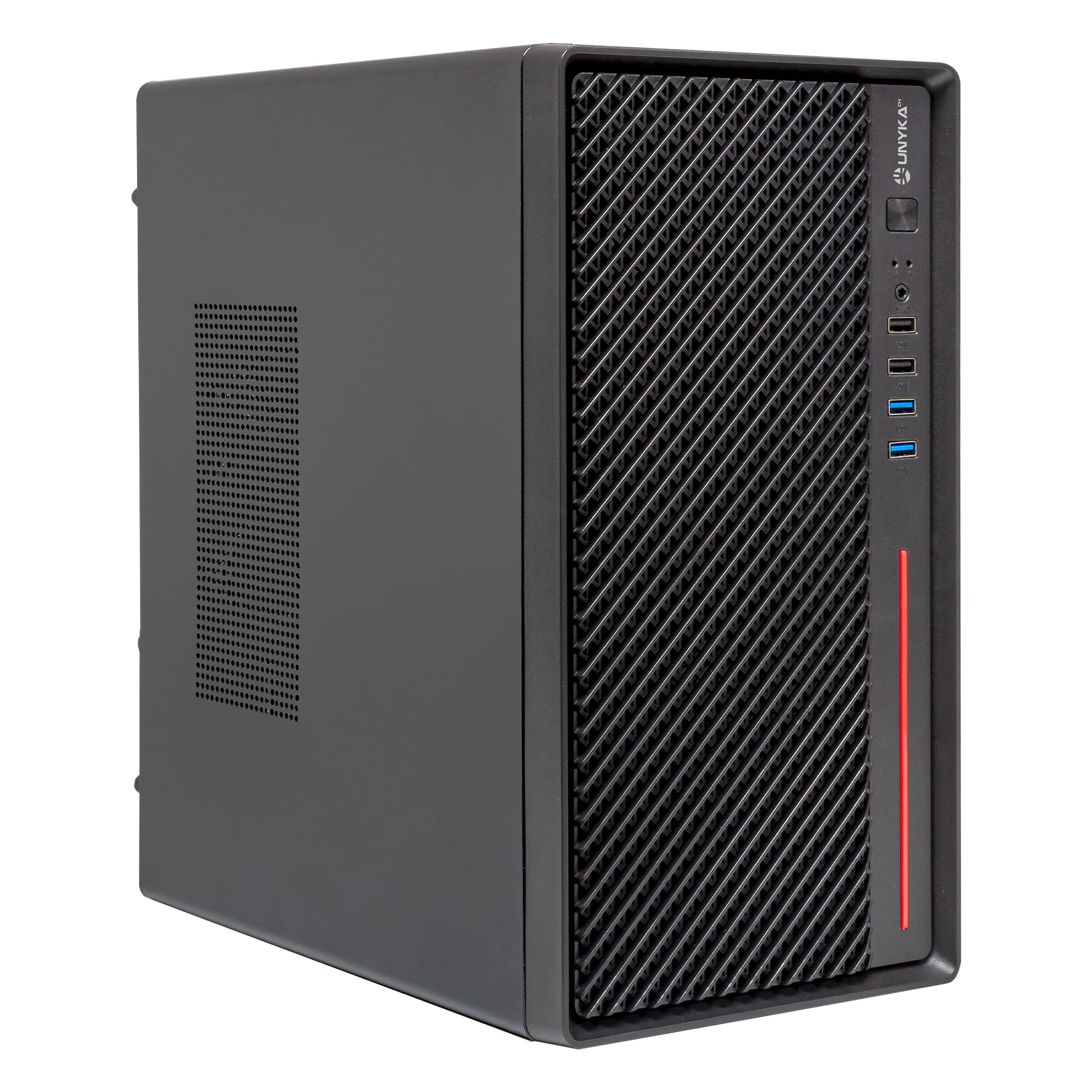 UNYKAch Boîtier d'ordinateur Micro ATX NUMEN 300 Pro - 4 USB (2 × 3.0 + 2 × 2.0), Support ATX, GPU jusqu'à 250 mm, Compact Noir/Rouge, idéal pour Entreprises, commerces et institutions