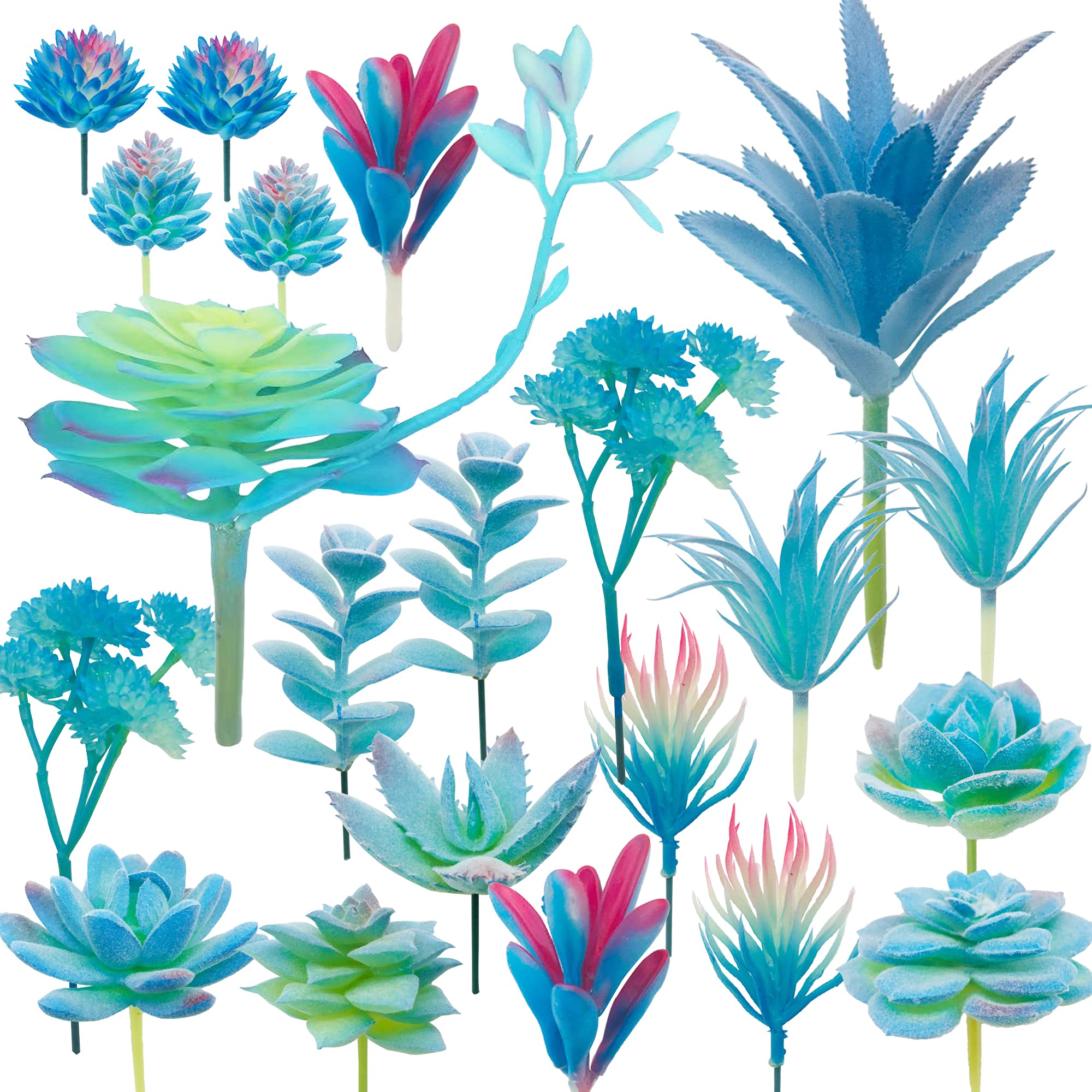 Blue Woohome Na 20 Pcs Artificial Succulent Plants, Fake Succulent, Unpotted Faux Succulent Assortment In Flocked In Different Type For Birthday Home Decor Indoor Wall Garden Diy