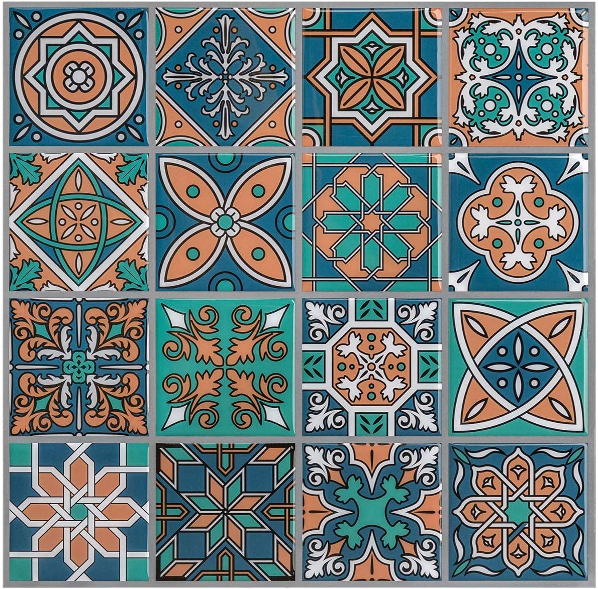 HUE DECORATION Mexican Talavera Tiles, Peel and Stick Tile Backsplash for Kitchen, Backsplash Peel and Stick,Stick on Tiles for Stairs Backsplash 10 x10 inch (5 Sheet)