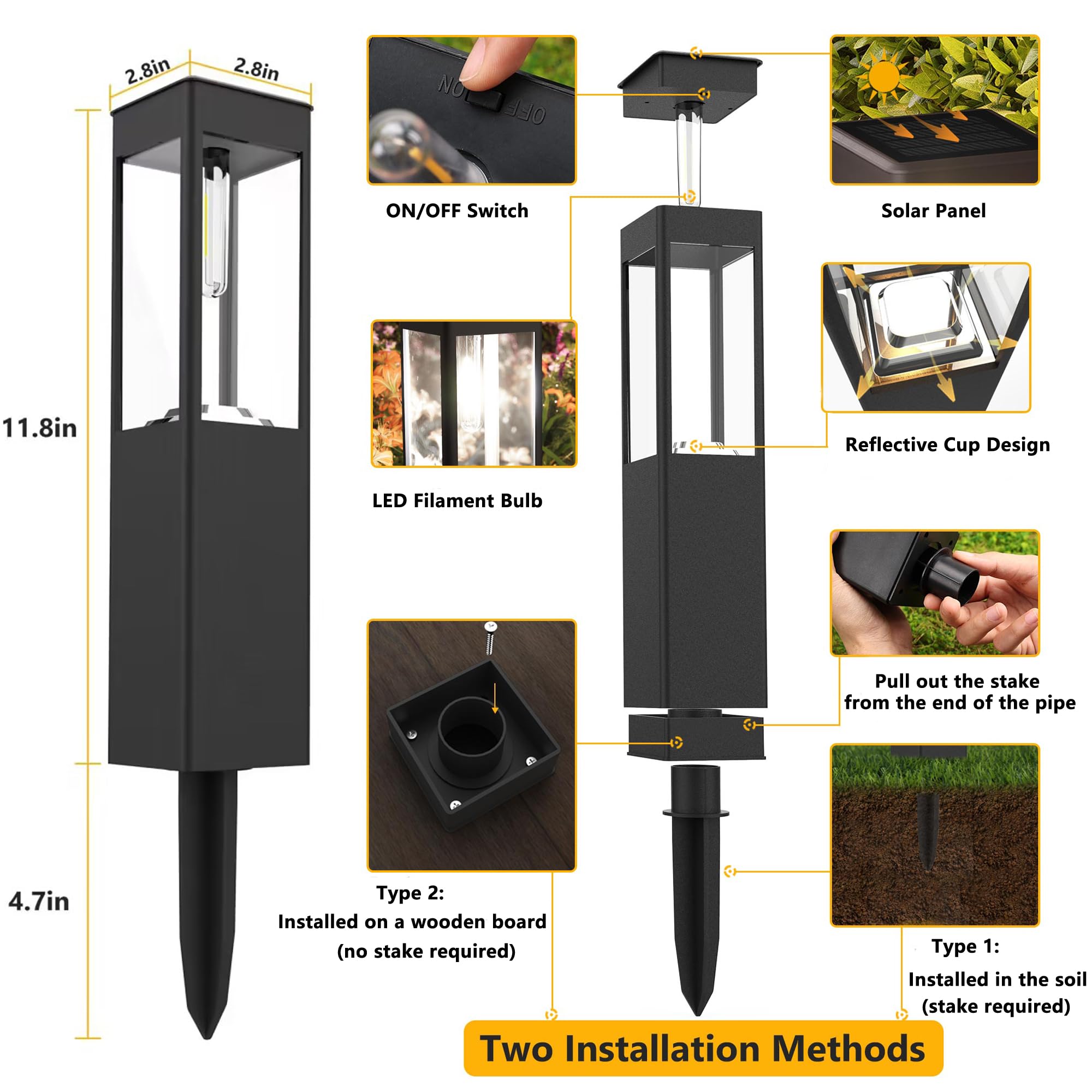 Joomer Lampade Solari da Giardino, 4 Pezzi LED Luci Solari Esterno per Prato Quadrate, Impermeabile Luci Solari da Giardino con Lampadina per Corte Terra Cortile Vialetto, Bianca