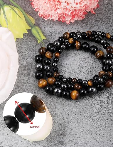 Miniatura 2 de Tobilleras de obsidiana negra para mujeres y hombres 3 piezas de tobillera magnética antihinchazón con cristales de protección de turmalina piedras