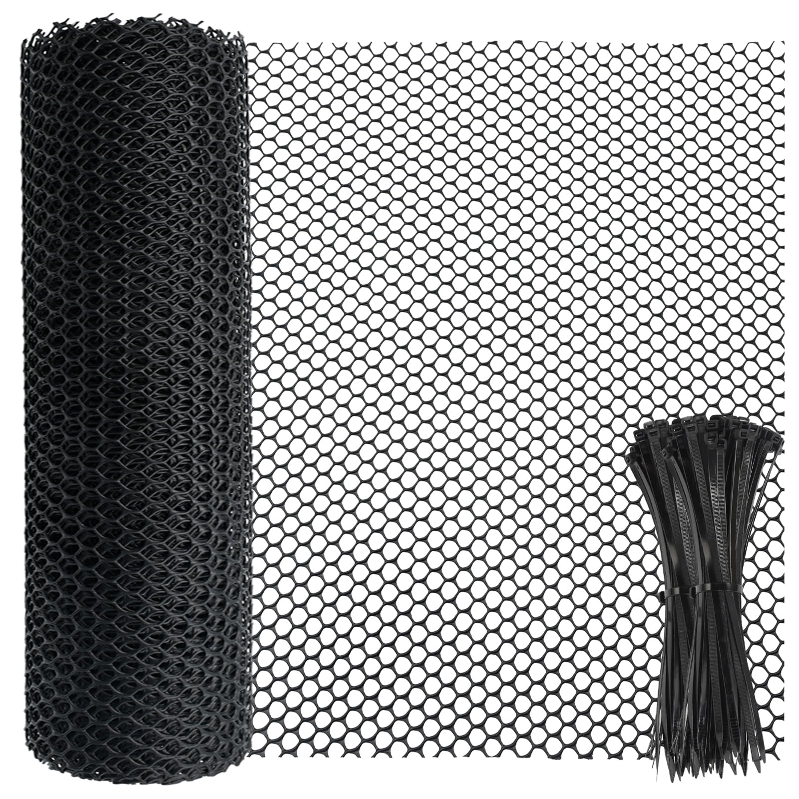 Tking Plastic Chicken Wire Mesh Roll 40cm x 12m (15.75" x 472.44") 8mm Holes & 100 Fixed Straps Fencing Mesh Poultry Breeding Netting Garden Balcony Net Fence Farm For Home Gardening Protection Black