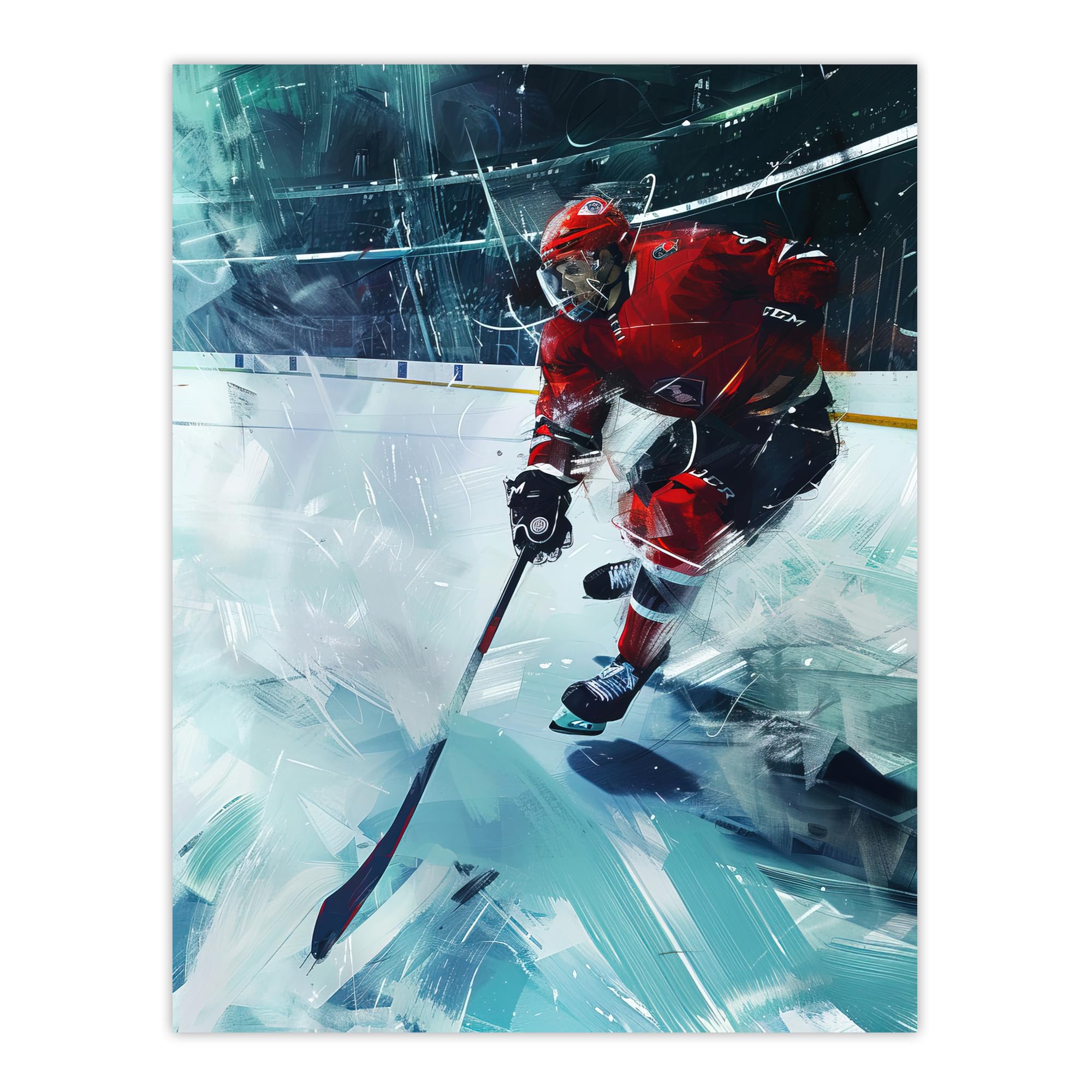 Artery8 Ice Hockey Player Oil Painting Wall Art Print W18" x H24"