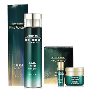 ISA KNOX AGE FOCUS PRIME Double Effect Emulsion by LG Beauty, PRIME Wrinkle For All Serum & PRIME Eye For All Cream - Korean Skin Care, Daytime Retinol 177 ml/5.99 fl oz
