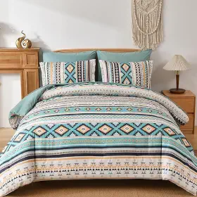 Dinjoy Conjunto de edredom Boho King Size em uma bolsa, 7 peças, conjunto de edredom listrado asteca para outono, boêmio, conjunto completo de edredons geométricos para mulheres e homens, 224 x 264 cm