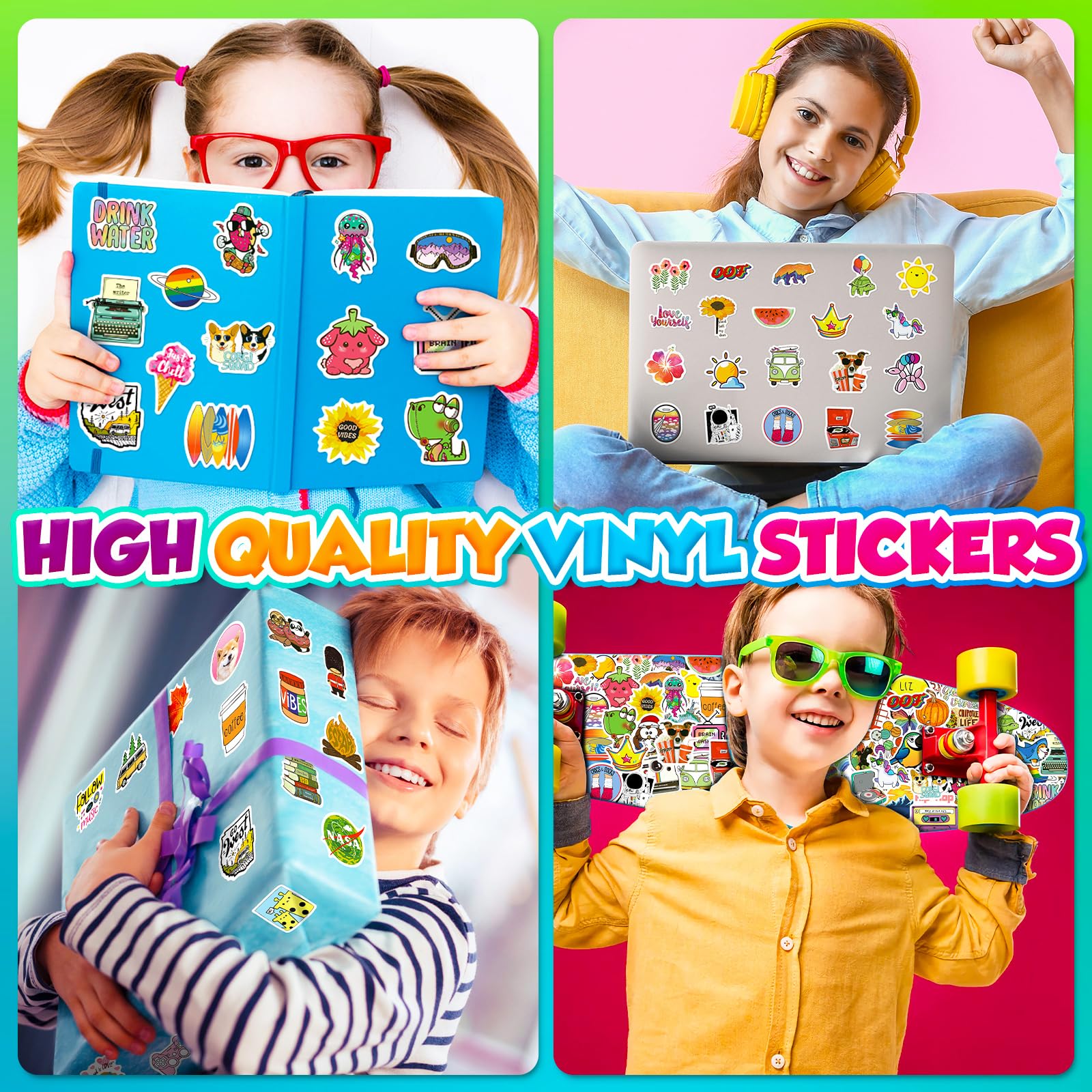 CHNLML 300-Pack Waterproof Vinyl Stickers - Assorted Cute Designs For Water Bottles, Laptops, & Crafts - View #3