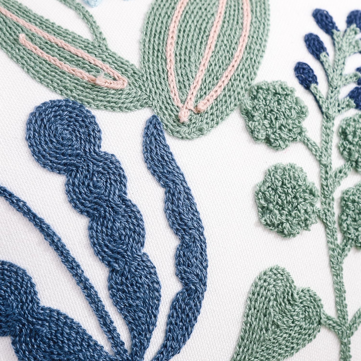 Tosleo Floral Throw Pillow Covers 12 x 20 inch Pack of 2 Green Leaves Blue Birds Embroidered Pillowcases Farmhouse Pillow Cushion Cases Home Decor Square Flower Pillow Case - Image 4