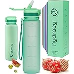 Hydracy Water Bottle with Times to Drink & Straw - Large 32 Oz BPA Free Motivational Water Bottle & No Sweat Sleeve -Leak Proof Gym Bottle with Time Marker - Ideal for Fitness, Sports & Outdoors