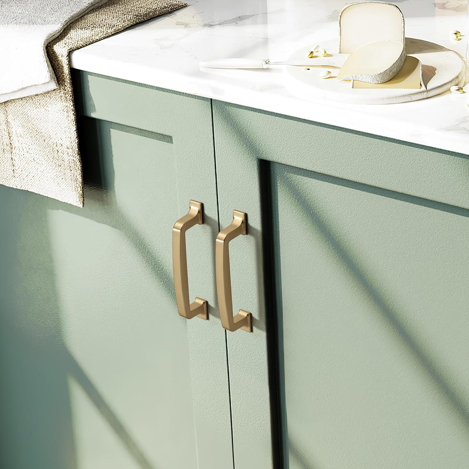 10 Pack Bruhsed Gold Cabinet Pulls 5 Inch(128mm) Hole Center Vintage Brushed Brass Cabinet Hardware Kitchen Cabinet Handles for Bathroom Drawer Pulls Dresser Pulls.