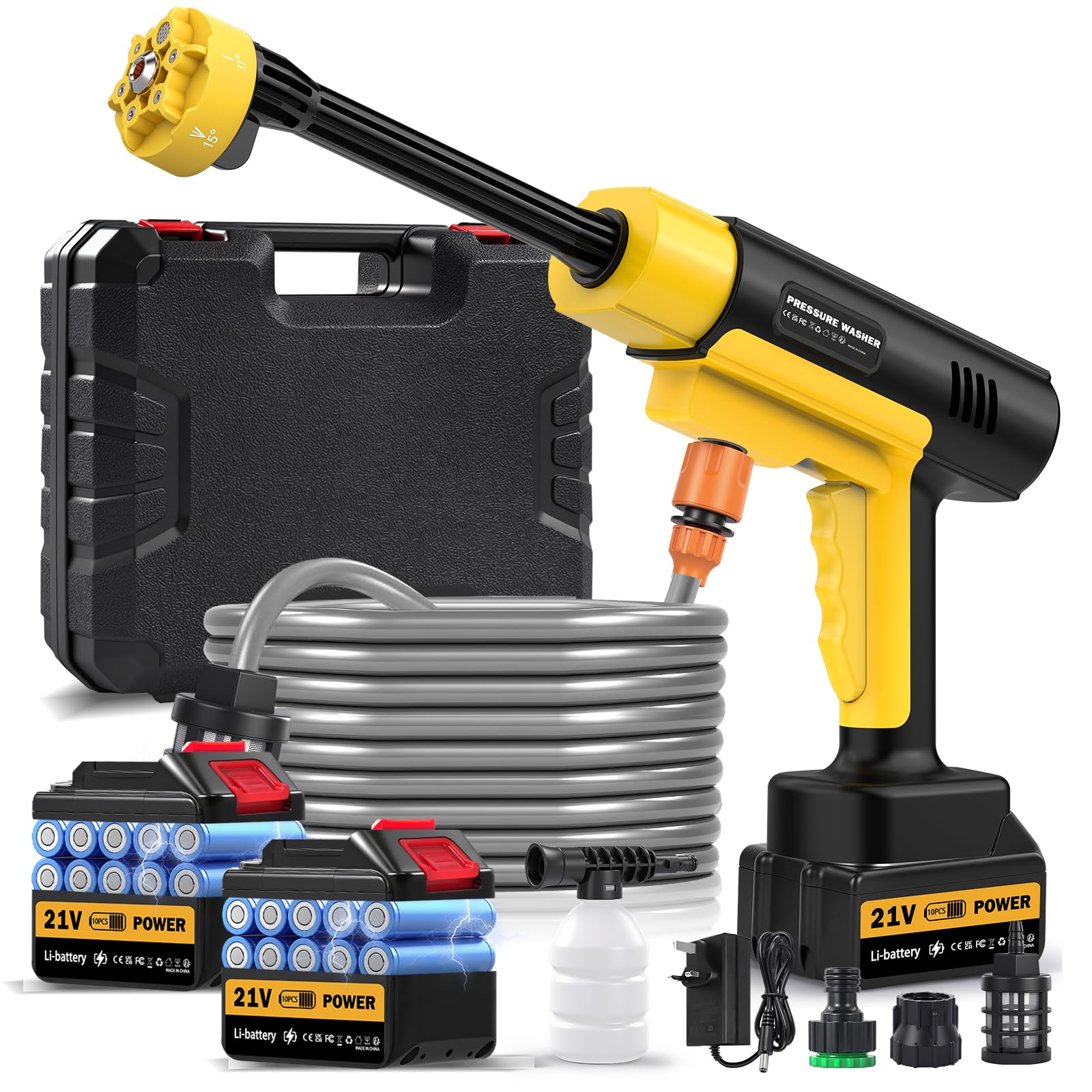 Cordless Pressure Washer,Portable Jet Wash 130Bar with 21V 2x3.0Ah Rechargeable Battery, 6-in-1 Nozzle & Foam Cannon,Self-Priming Hose,Power Washer for Car Bike Patio Cleaning Outdoor Use — image 1