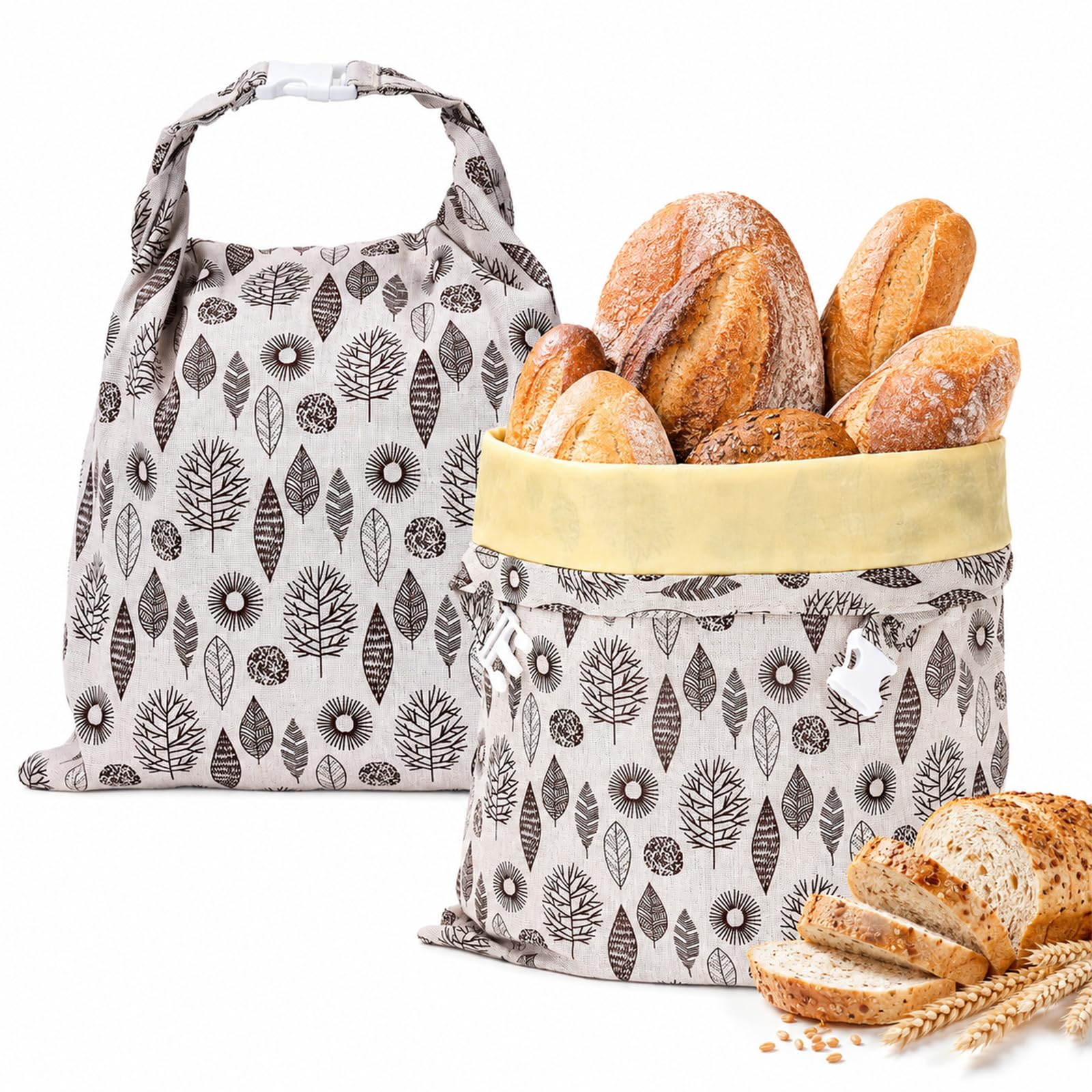 Sacchetti Di Pane in Cera D'api, Borsa Portaoggetti Riutilizzabile in Cotone Naturale, Per Congelatore E Frigorifero, Grande Capacità E Lavabile Per Fatti in Casa, Panetteria, Picnic (B,2 PACK)