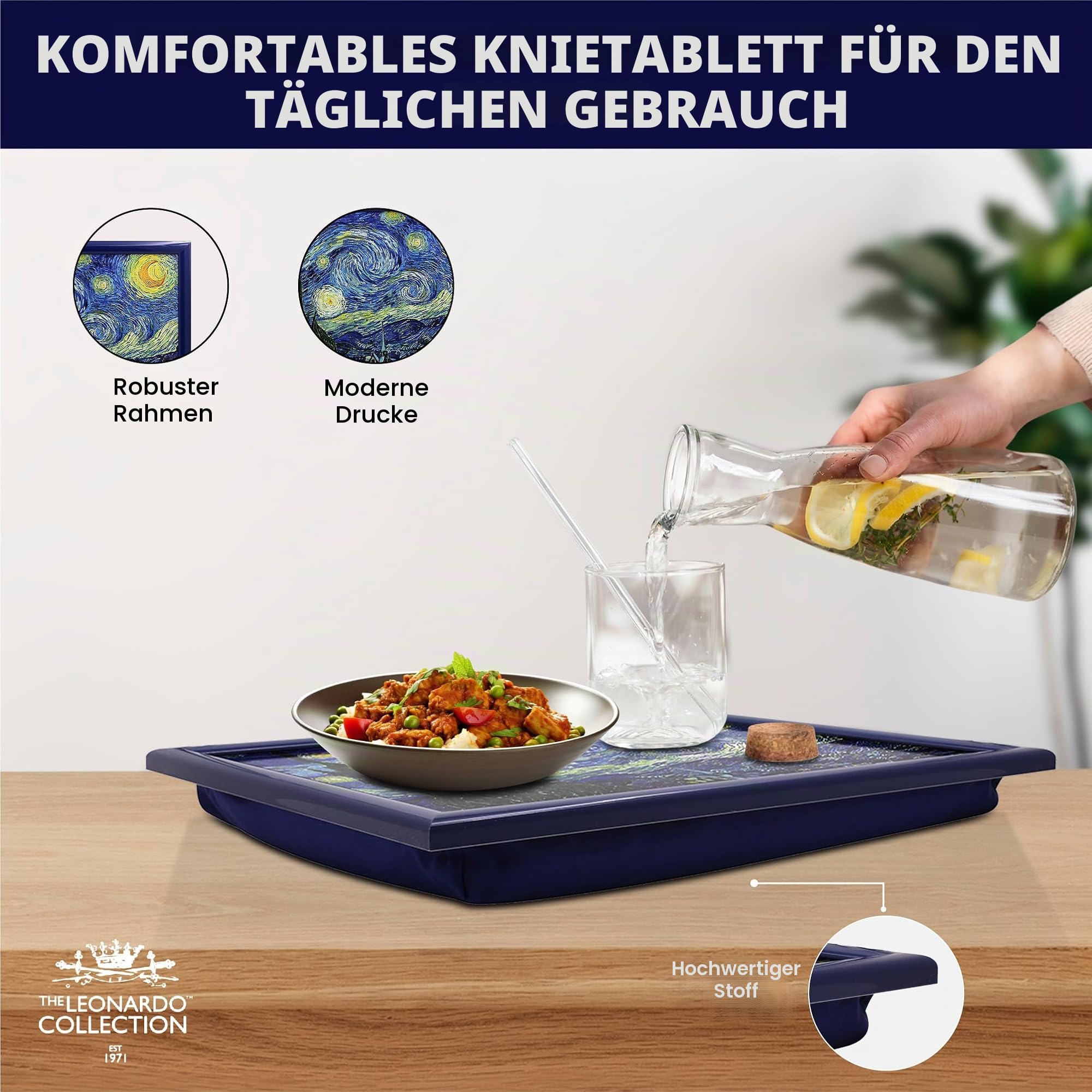 Lesser & Pavey Knietablett mit gepolstertem Kissen, für Getränke, Lebensmittel, Frühstück, Laptop, gepolstertes Knietablett für Zuhause und Büro, Vincent Van Gogh