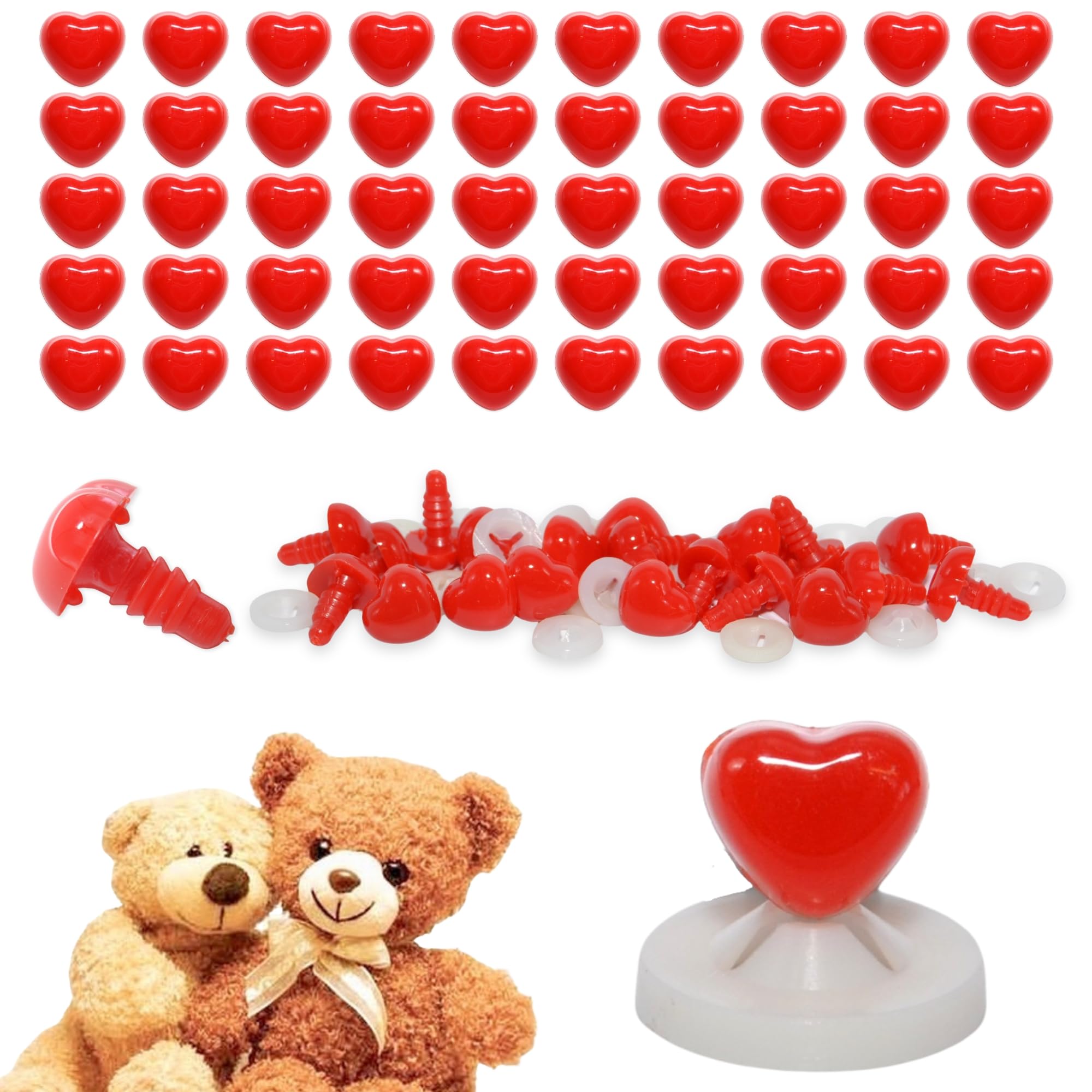 celloexpress 8mm x 7mm Bright Red Heart Noses with Plastic Backs - Safety Noses for Soft Toy Teddy Bear Animal Making (Pack of 100) — image 1