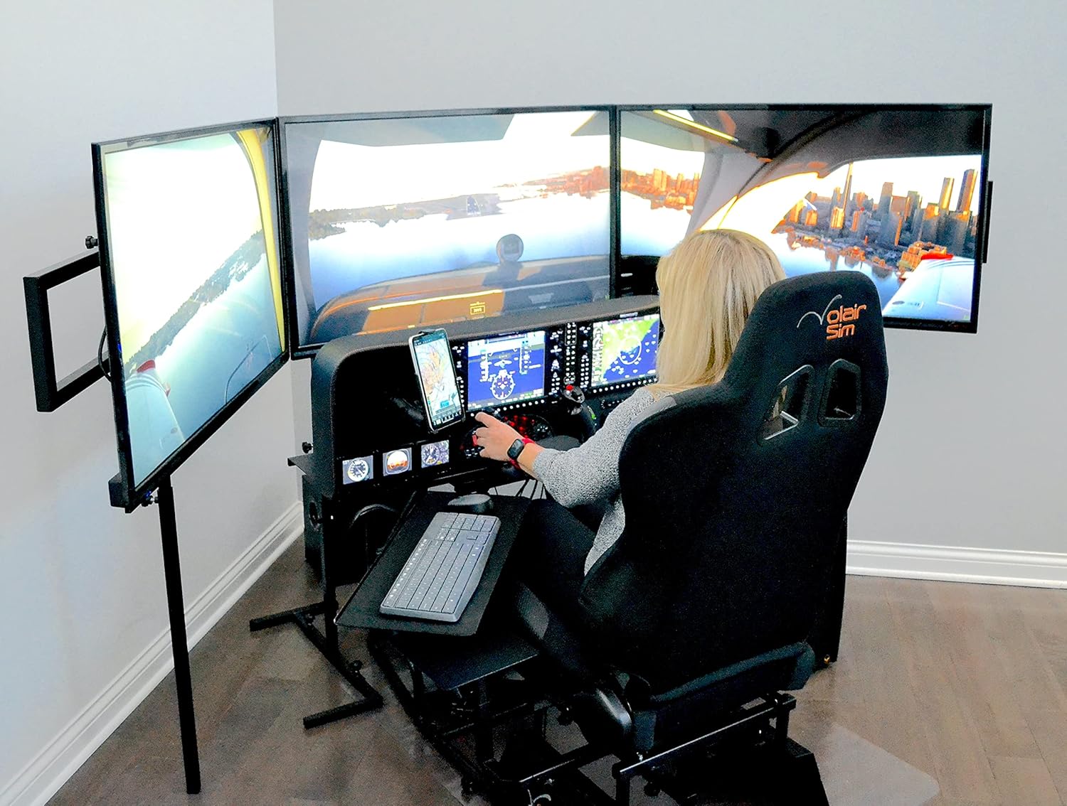Universal Flight or Racing Simulation Cockpit Chassis with Triple Monitor Mounts