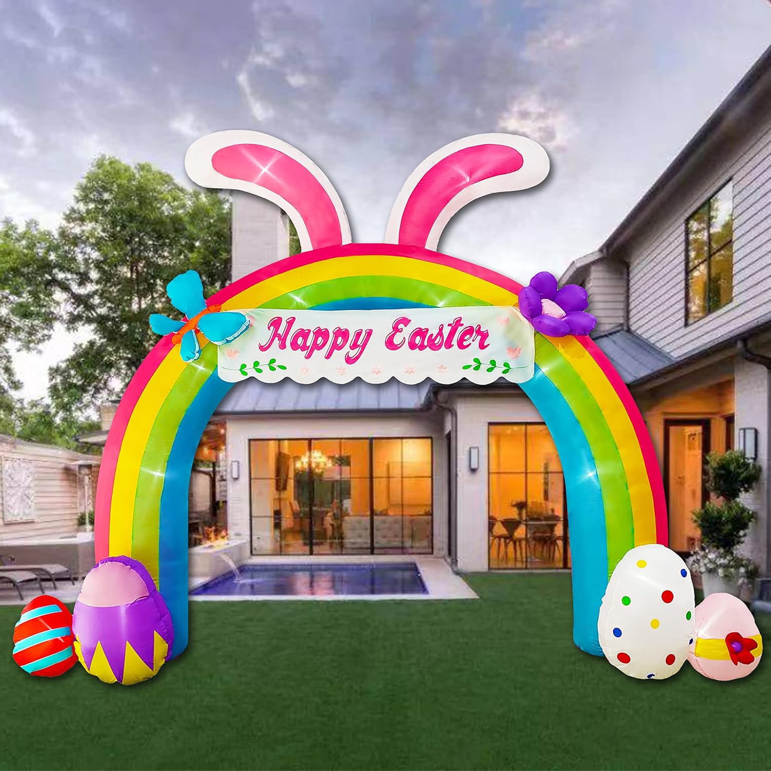 12ft Eeaster Inflatable Archway Decors with Built-in LED Easter Bunny Easter Eggs Archway for Easter Day/Outdoor/Yard/Lawn/Patio/Garden