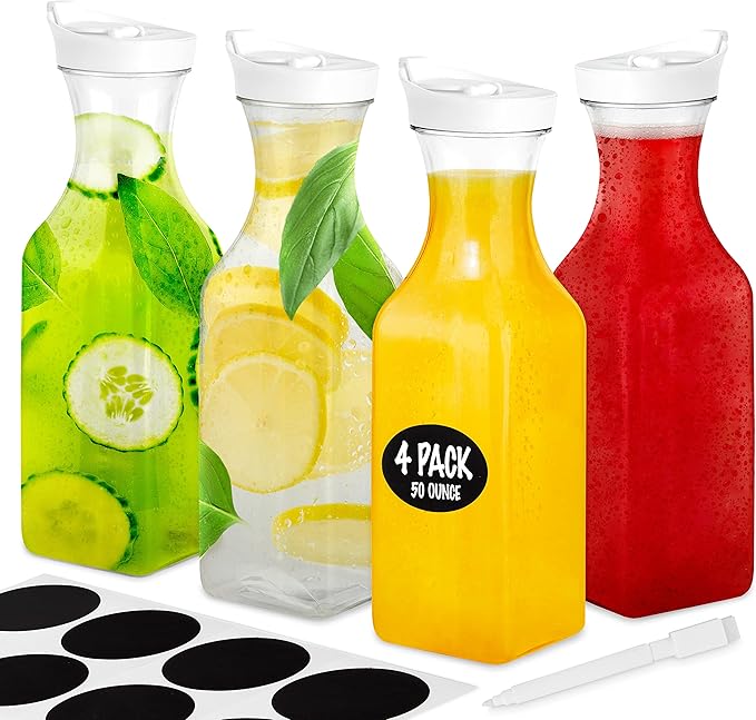 Stock Your Home 50 oz Square Carafes Plastic Juice Carafe