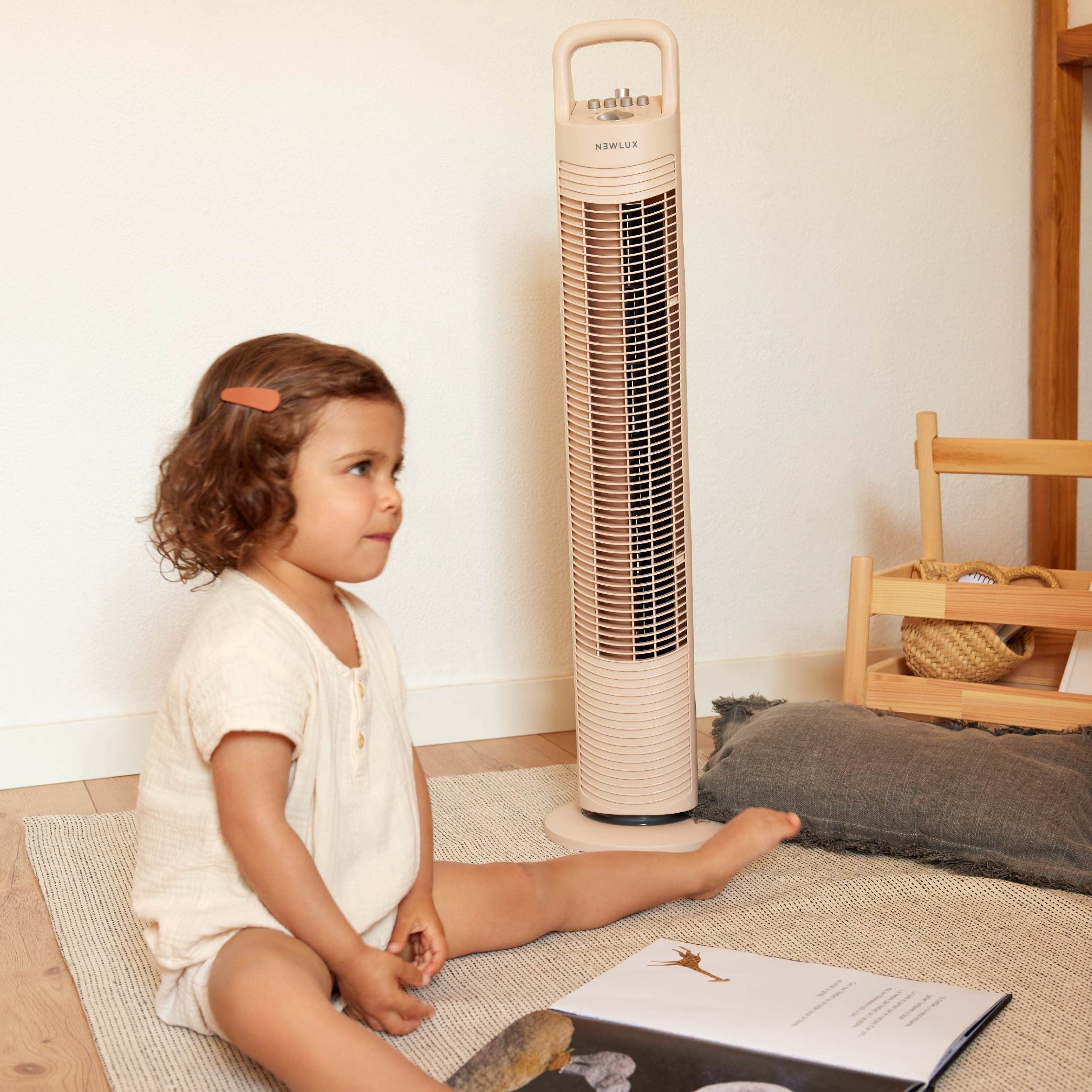 Newlux Turmventilator ohne Flügel W80 45W Standventilator Kupfermotor 3 Geschwindigkeitsstufen Oszillation Timer 120min