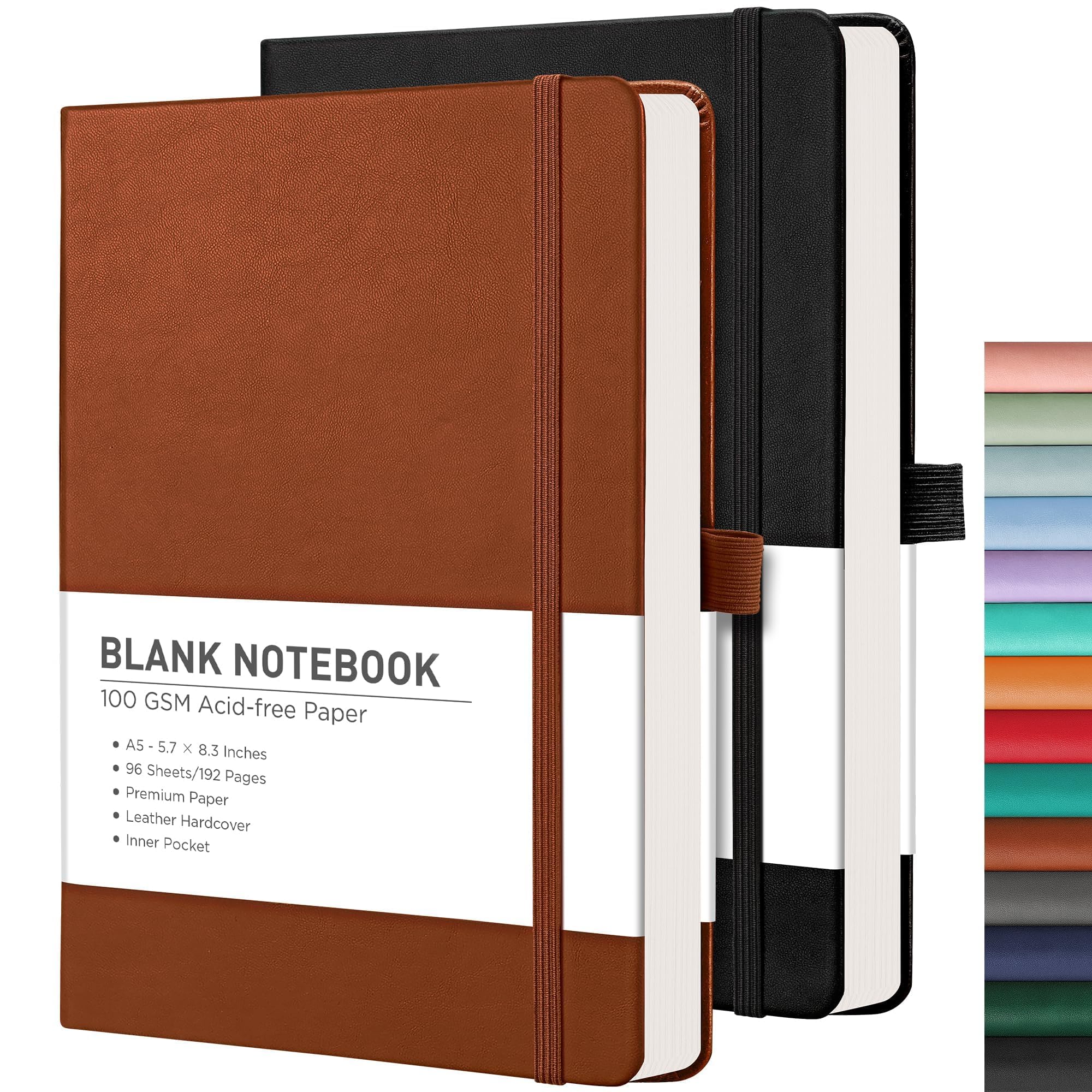 RETTACY Blank Journal Notebook, 192 Pages per Pack, A5 Size (5.7'' x 8.3'')
