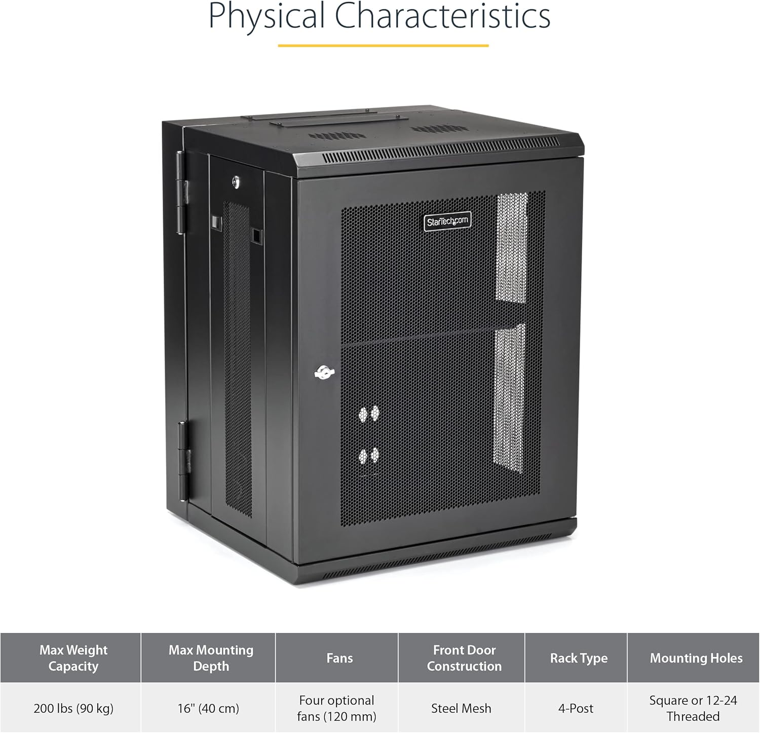 StarTech 4-Post 15U Wall Mount Network Cabinet w/ 1U Shelf, 19" Wall-Mounted Server Rack Kit for IT / Data Computer Equipment, Ships Fully Assembled