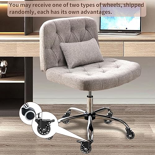 Miniatura 6 de iMenting Silla de escritorio con ruedas de asiento ancho sin brazos, moderna silla giratoria ajustable copetuda de tela giratoria ajustable para