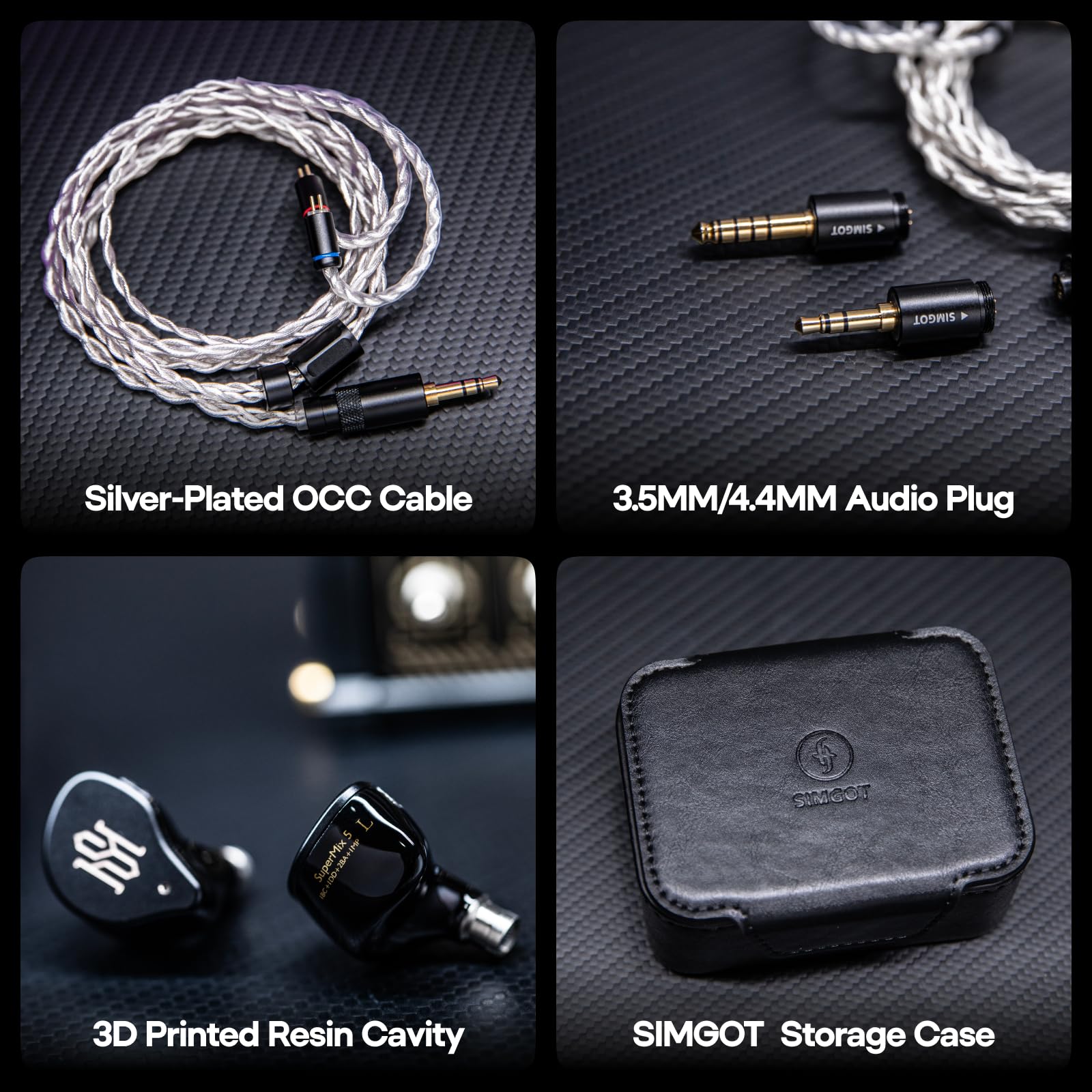 Linsoul SIMGOT SuperMix 5 1BC+1DD+2BA+1MP w słuchawkach dousznych, słuchawki HiFi z przewodnictwem kostnym, odłączany posrebrzany kabel OCC Litz, wtyczka 3,5 mm/4,4 mm, IEM dla entuzjastów technologii