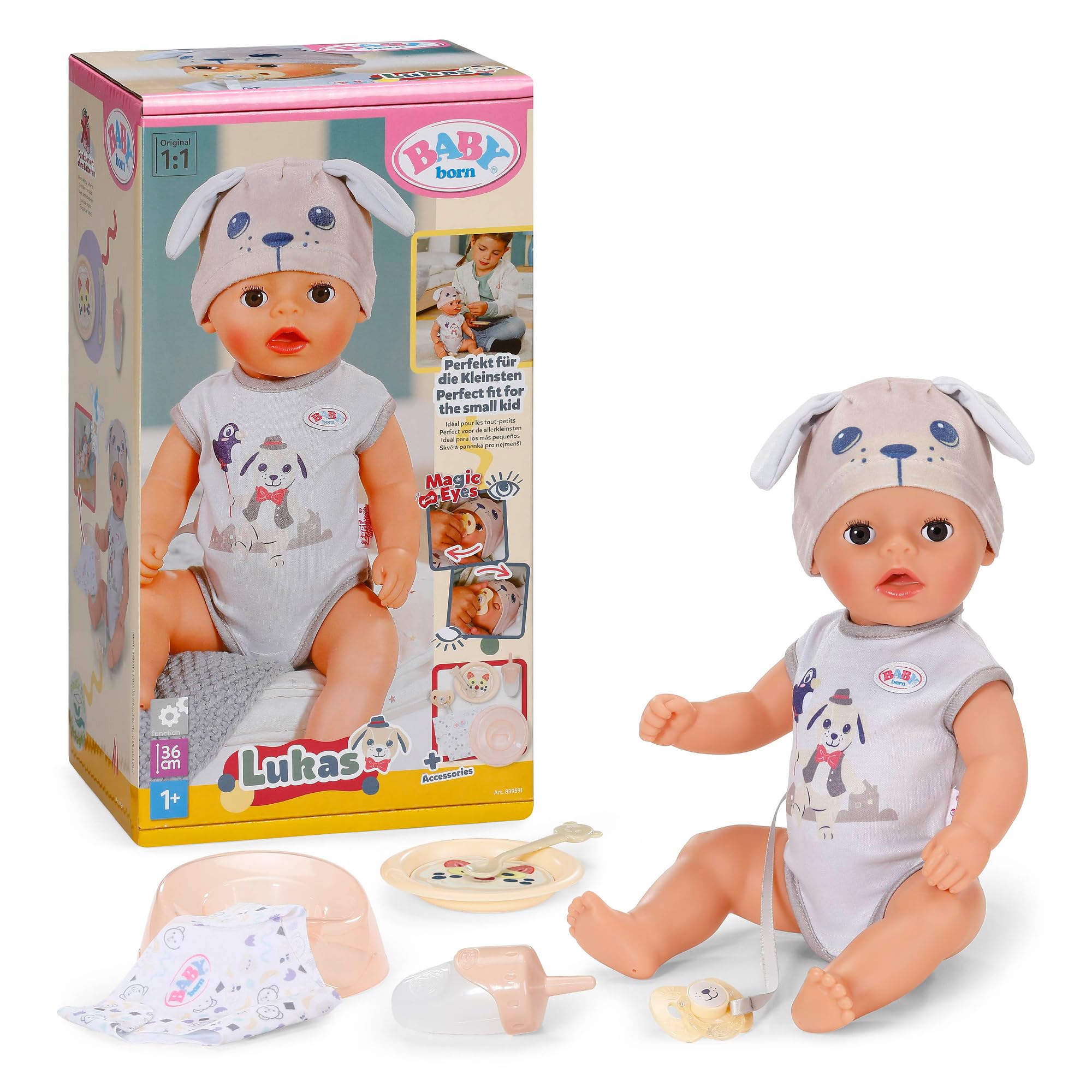 BABY born Lukas Dog 36cm doll with 7 functions, works without batteries, suitable for ages 1+