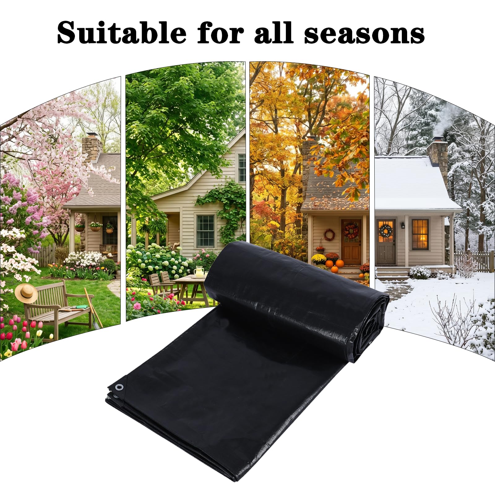 Bâche de Protection 190 x 340 cm Toile Renforcée 120 G/M², Étanche & Indéchirable, avec Oeillets en Aluminium Bâche avec Œillets, Bache de Remorque pour Piscine Jardin, Camping, Bois, Noir
