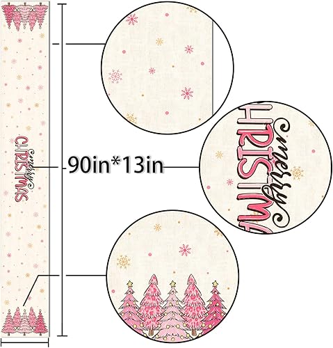 Miniatura 6 de Nepnuser Camino de mesa de Navidad rosa con árbol de Navidad, decoración de fiesta de invierno, decoración de temporada para el hogar, cocina,