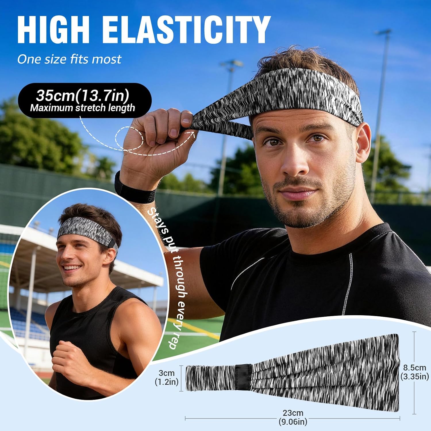 AWUMBUK Sports Headbands for Men, Sweat Bands Headbands Men Absorbent Head Band Stretchy Sweatbands 5 Pack Hair Band Workout Football Running Cycling Fitness (Dark Blue)