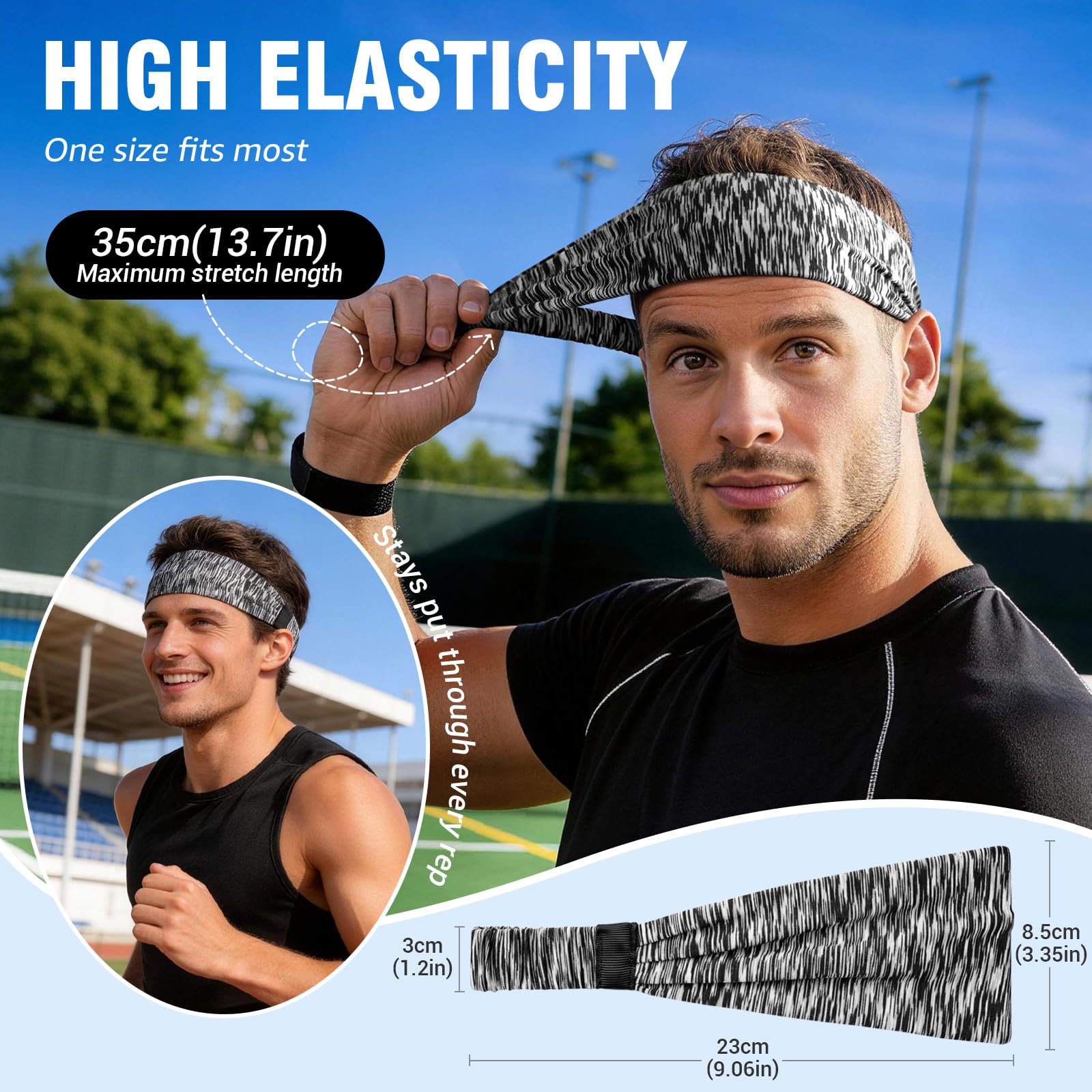 AWUMBUK Sportowa opaska na czoło dla mężczyzn, 5 sztuk, rozciągliwa opaska na włosy, absorpcja potu, oddychająca, nadaje się do ćwiczeń, fitnessu, biegania