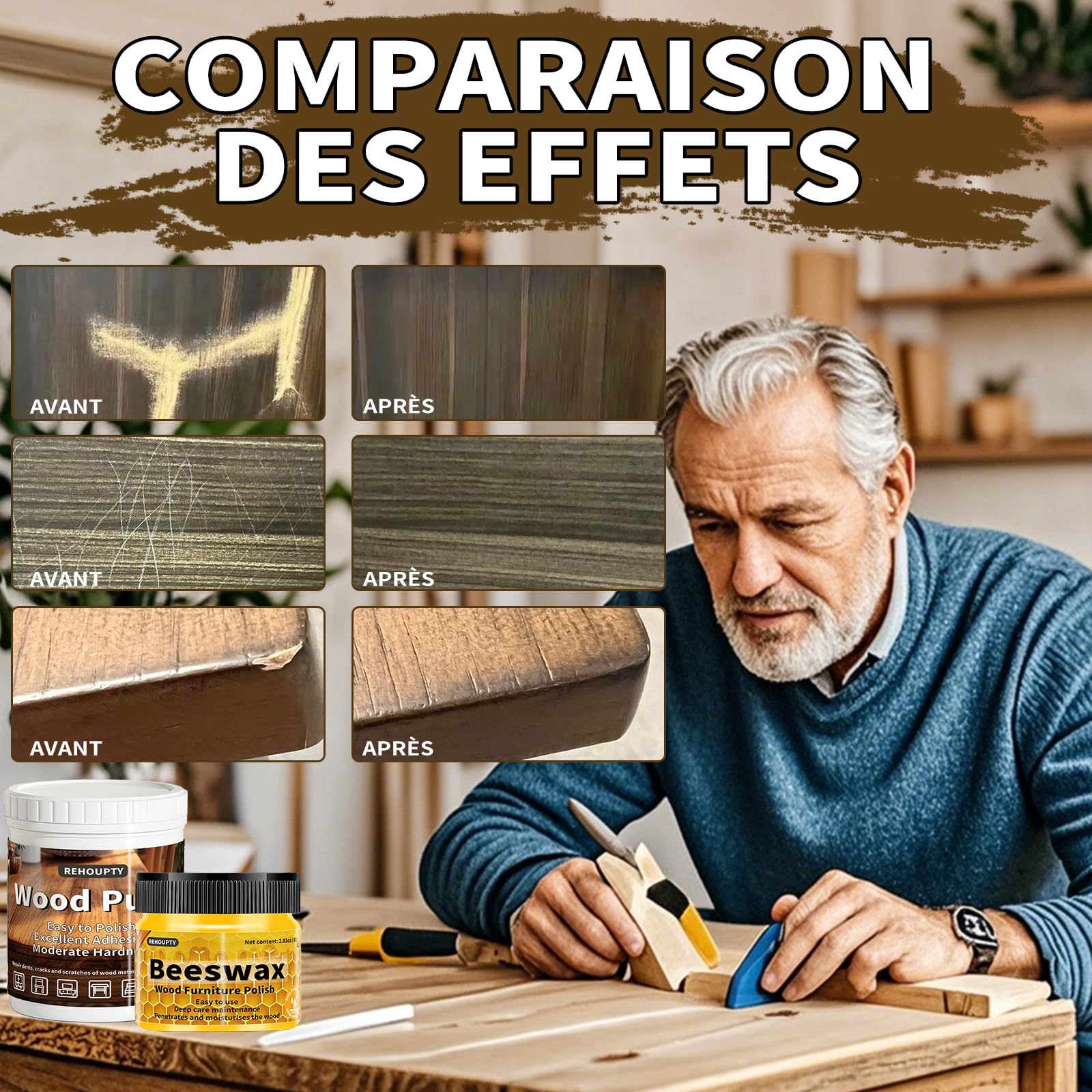Kit Reparation Parquet, Tout-en-un Kit de Réparation Meuble Comprend Mastic Bois & 12 Couleurs Bouche-pores Pour Bois et Cire Bois, Réparation de Parquet pour Les Rayures, Les Fissures et Les taches