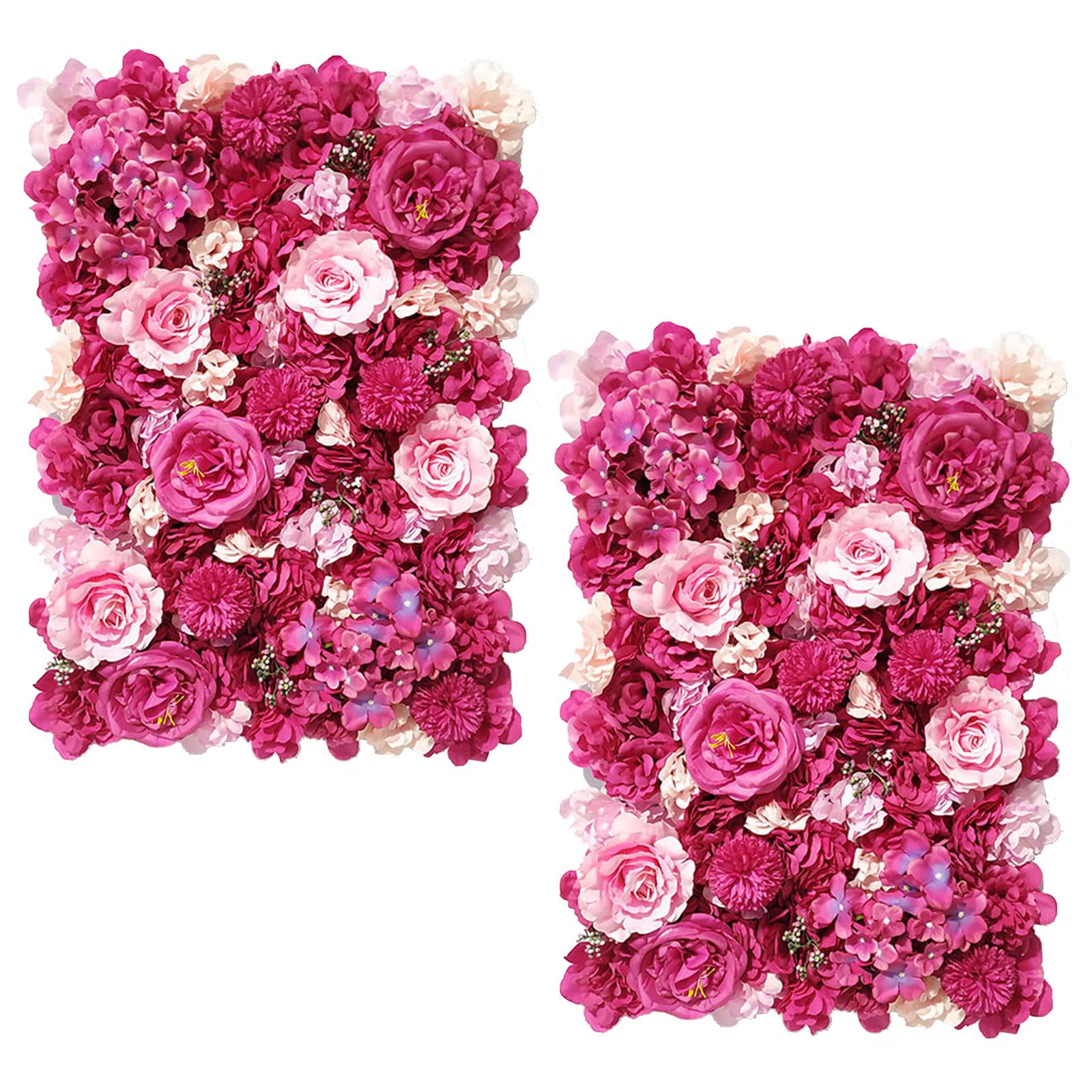 BDBD 16"X24" Flower Wall Panel 2PCS Artificial Flowers Wall Panel Rose Flower Backdrop Wall Panels for DIY Wedding Party Backdrop Wall Decorations,Pink b