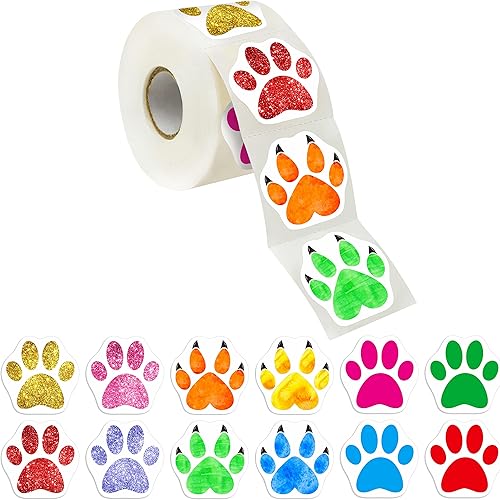 600 calcomanías con estampado de patas de cachorro, 12 calcomanías de animales coloridos para niños, regalos de manualidades, decoración de sala de