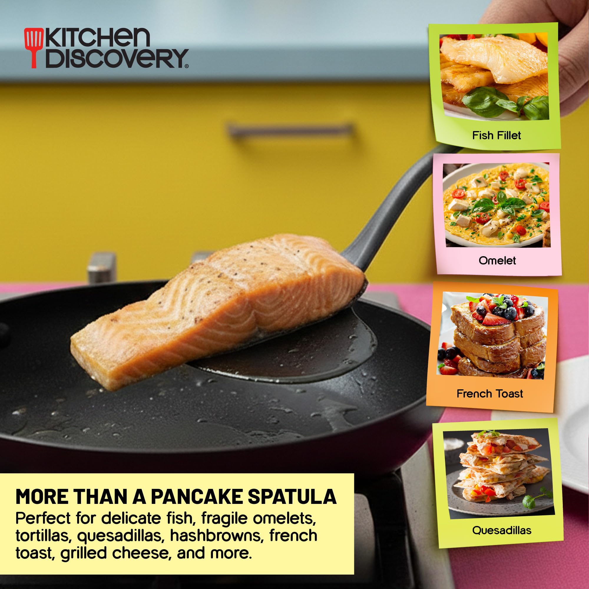 Flexibler extra breiter Spatel – Kitchen Discovery – 17,8 cm breiter Eierwender, Pfannkuchenwender für Spiegeleier, Pfannkuchen, Omeletts und Fisch – Nylon-Spatel für antihaftbeschichtetes