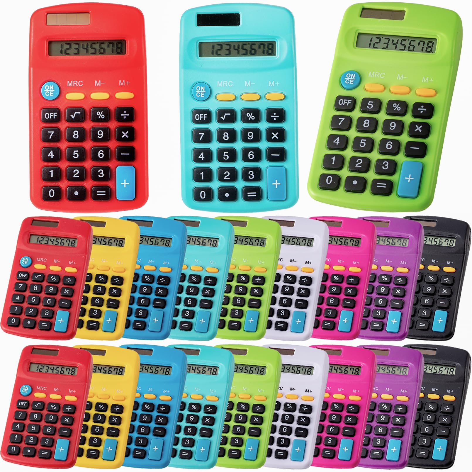 Mini calculadoras de tamaño de bolsillo, paquete de 18 baterías solares, calculadora de doble función de alimentación, pantalla de 8 dígitos, calculadora básica para estudiantes, niños,